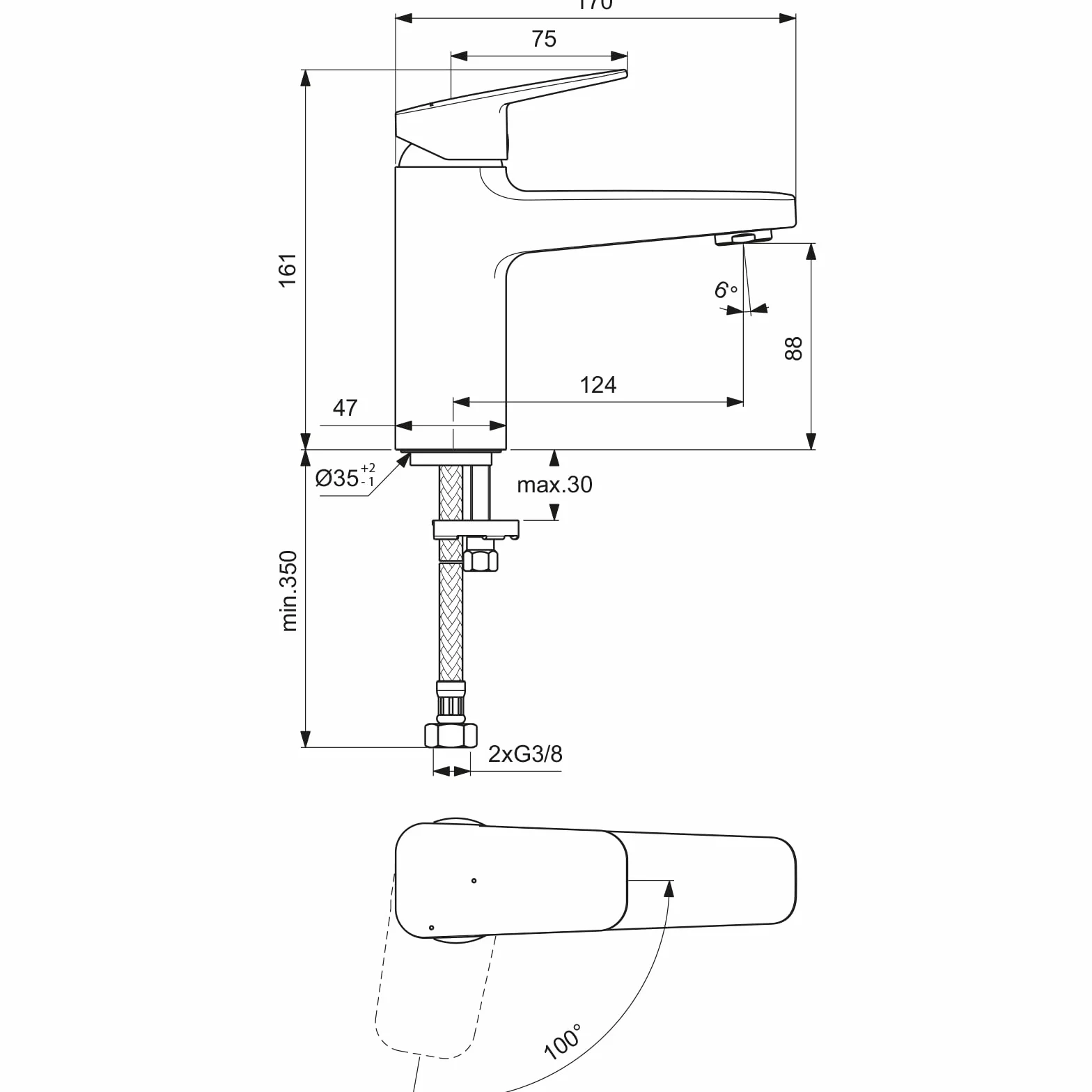 Ideal Standard BD224AA Ceraplan bateria umywalkowa bez zestawu odpływowego