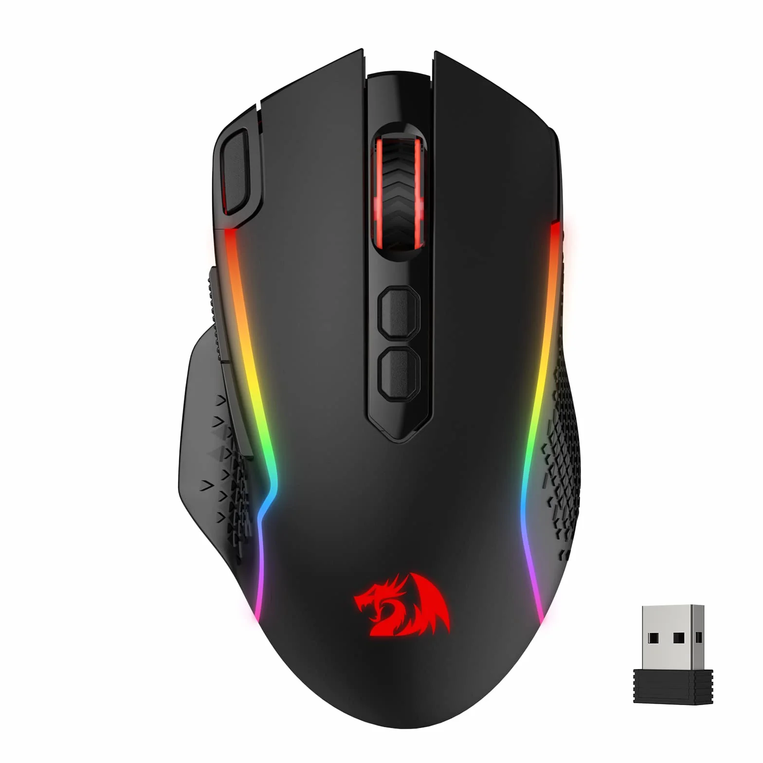 Redragon M810 Pro Bezprzewodowa mysz do gier, 10000 DPI, dla graczy, z przyciskiem szybkiego strzału, 8 klawiszy makro, 45 godzin ciągłej mocy, podświetlenie RGB, do komputerów PC/Mac/laptopów,