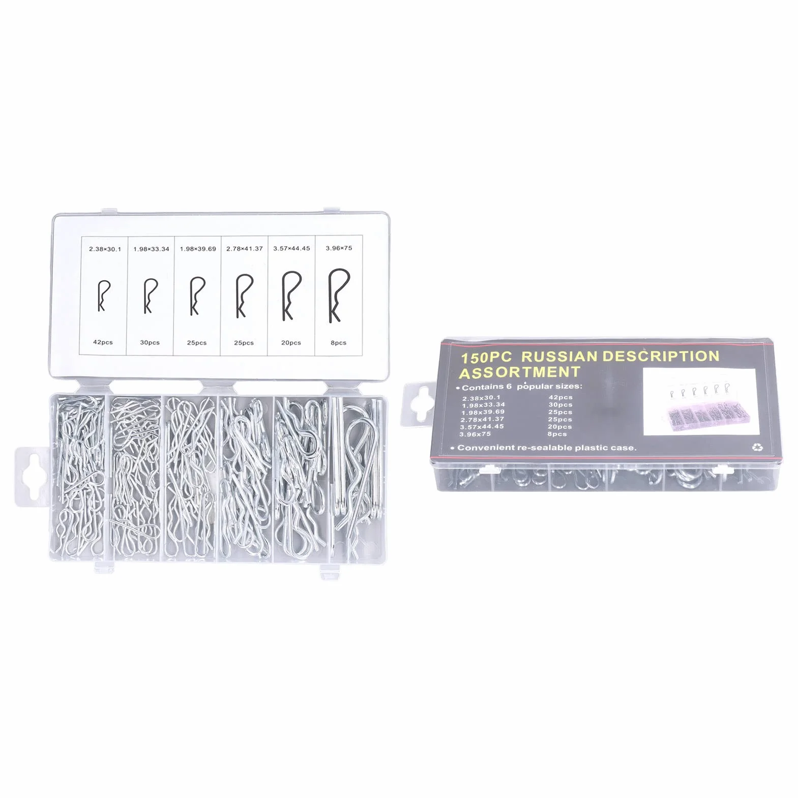 150pcs Cotter Pins, Stalowa Stalowa Przyczepka Pins Pins Pins z Pudełkiem do Przechowywania dla Systemu Blokady Podłączania