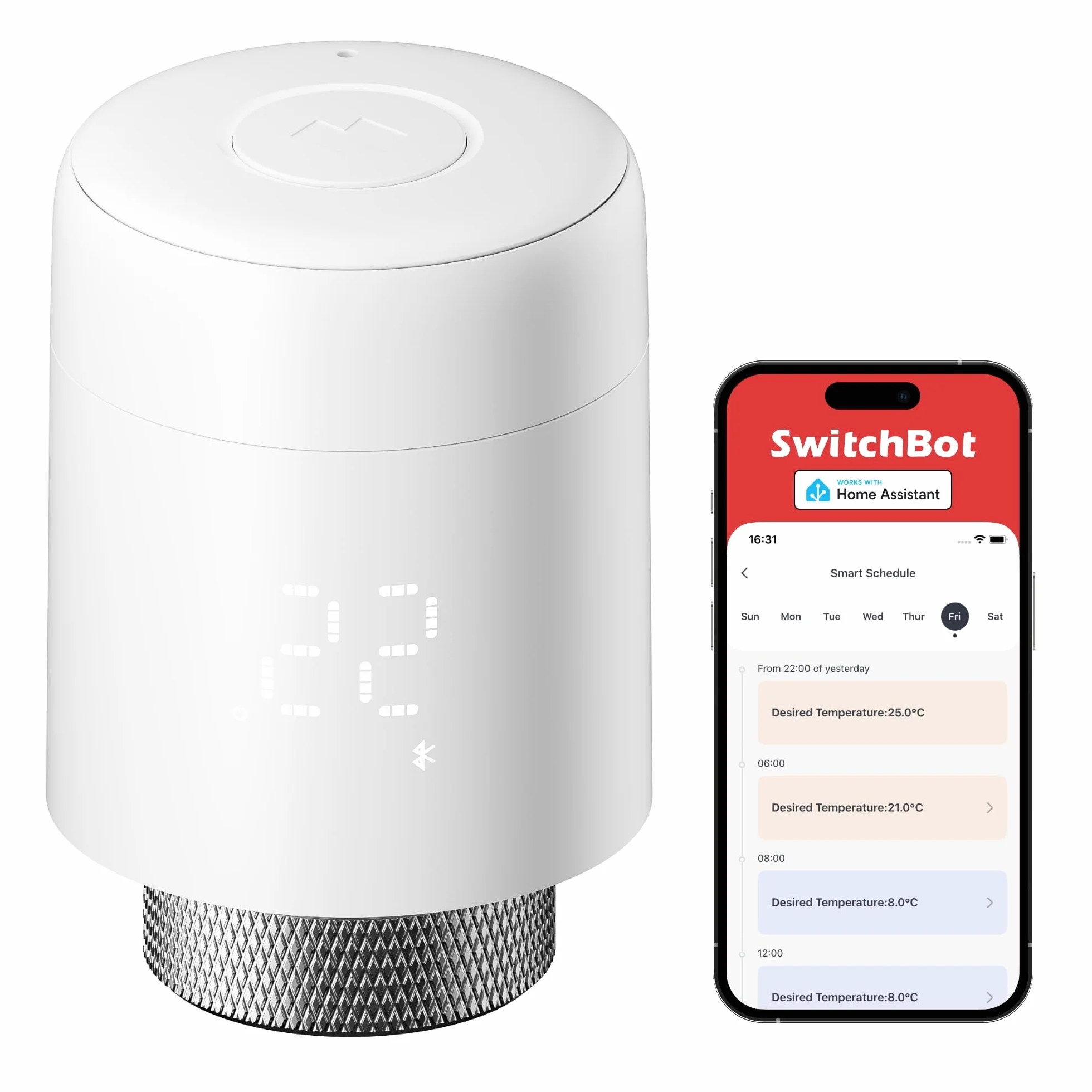 SwitchBot Inteligentny termostat do grzejnika, Bluetooth z funkcją rozpraszania aplikacji i planowaniem czasu, oszczędność energii, łatwa instalacja, kompatybilny z Alexa, Apple Home&Google Home