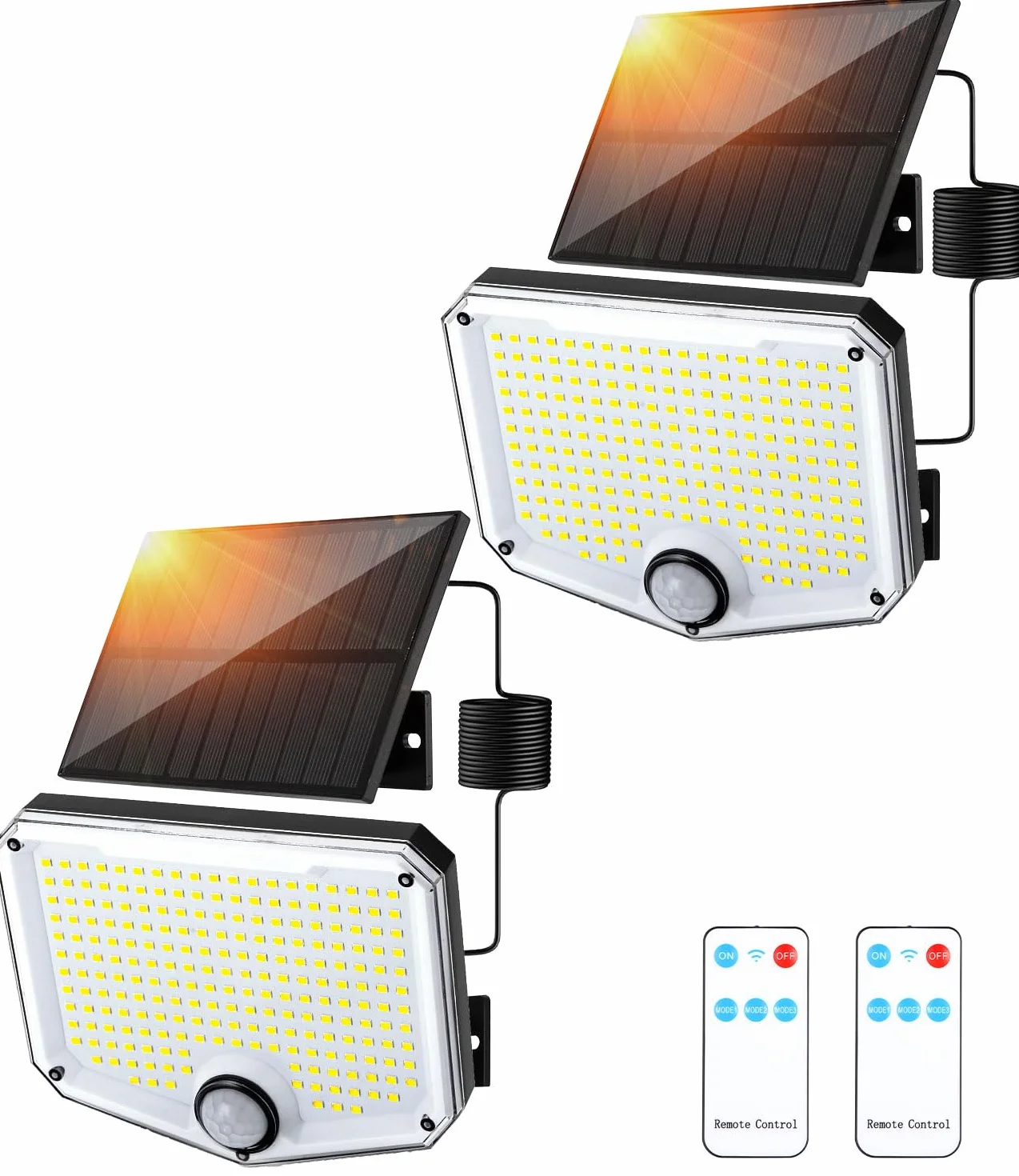 Zestaw 2 lamp solarnych do użytku na zewnątrz, lampa solarna 222 LED na zewnątrz, lampa solarna na zewnątrz—łatwa instalacja