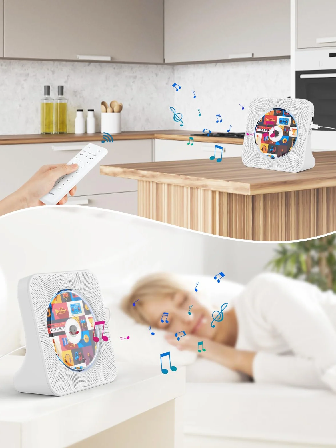Gueray Odtwarzacz CD Bluetooth stacjonarny z radiem FM, USB-C, głośnikami HiFi i wyświetlaczem LCD