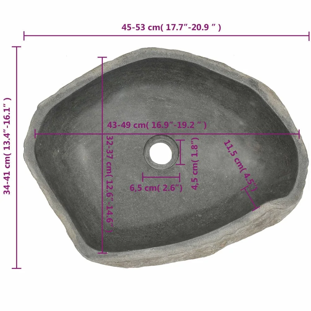 vidaXL Umywalka z kamienia rzecznego owalna 45-53 x 34-41 cm