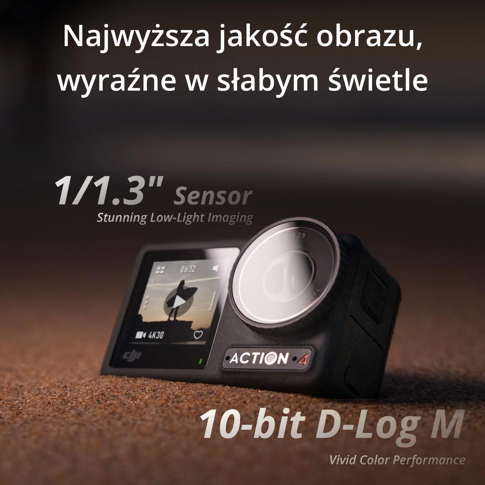 DJI Osmo Action 4 Adventure Combo - wodoodporna kamera 4K/120 fps z czujnikiem 1/1,3 cala, ultraszerokim, 155º FOV, do 7,5 godz. z 3 dodatkowymi akumulatorami do vlogowania