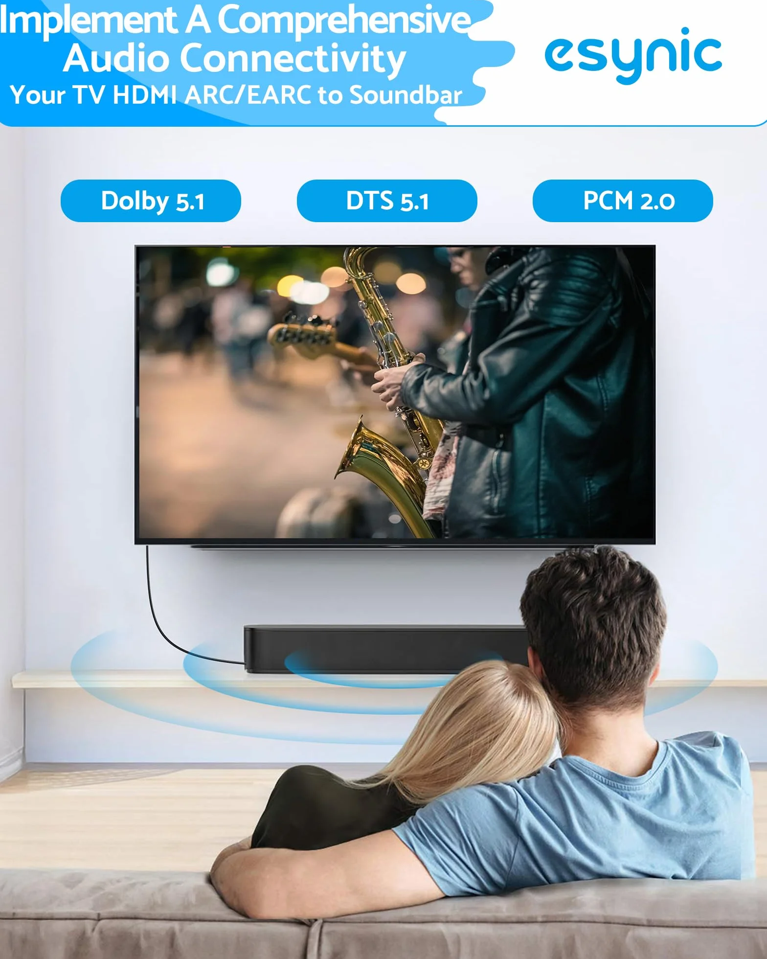 eSynic eARC/ARC HDMI Audio Adapter 1,5 m 192 kHz/24 bit Dolby Digital DTS 5.1 z Ekstraktorem Audio