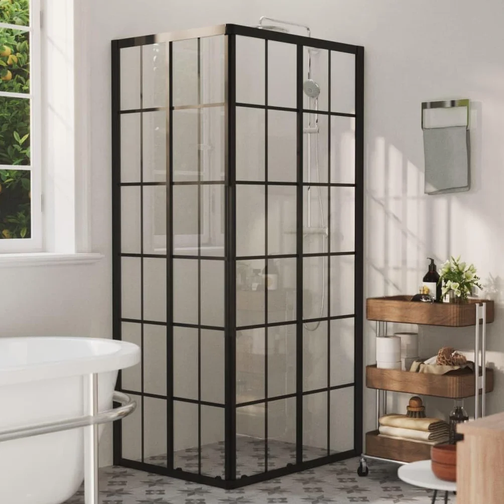 Kabina prysznicowa ESG z profilem aluminiowym, 90 x 70 x 180 cm, przezroczysta kabina prysznicowa z czarnym nadrukiem rastrowym, ścianka prysznicowa do łazienki i komory wilgotnej, prysznic