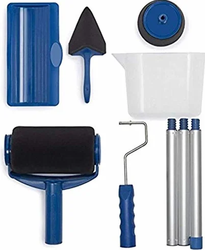 Zestaw wałków do malowania bez kapania z przedłużaczem do narożników i nalewaczem, Easy Flow Paint Runner Pro zestaw pędzli w kolorze niebieskim, idealny do majsterkowania i projektów DIY