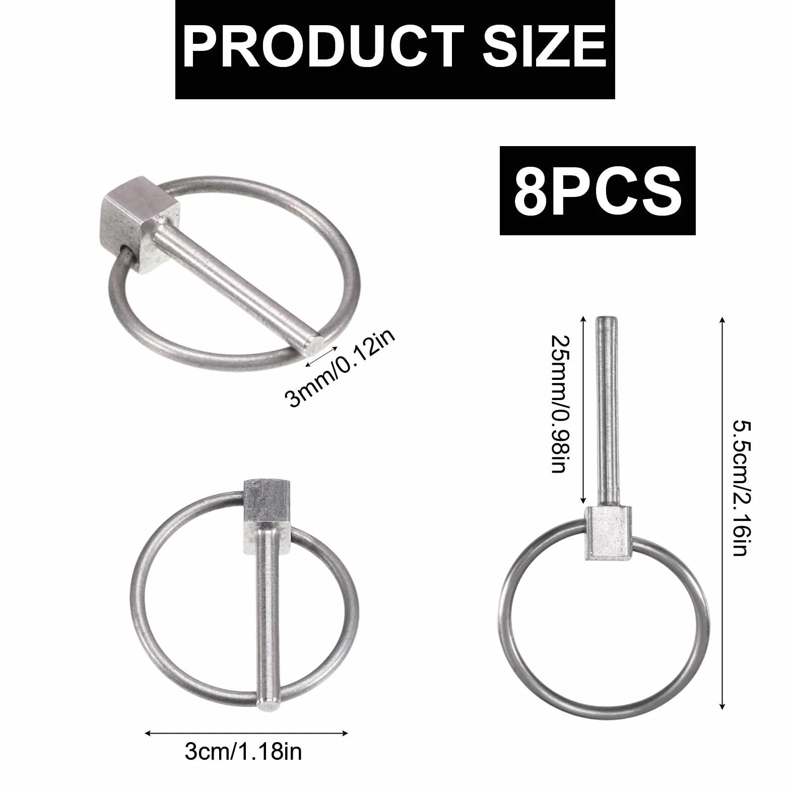 8 sztuk zawleczek 3 mm, składana zawleczka z pierścieniem zabezpieczającym wtyki zabezpieczające, zestaw kółek, zawleczka składana ze stali nierdzewnej, do łodzi, roweru, przyczepy, traktora