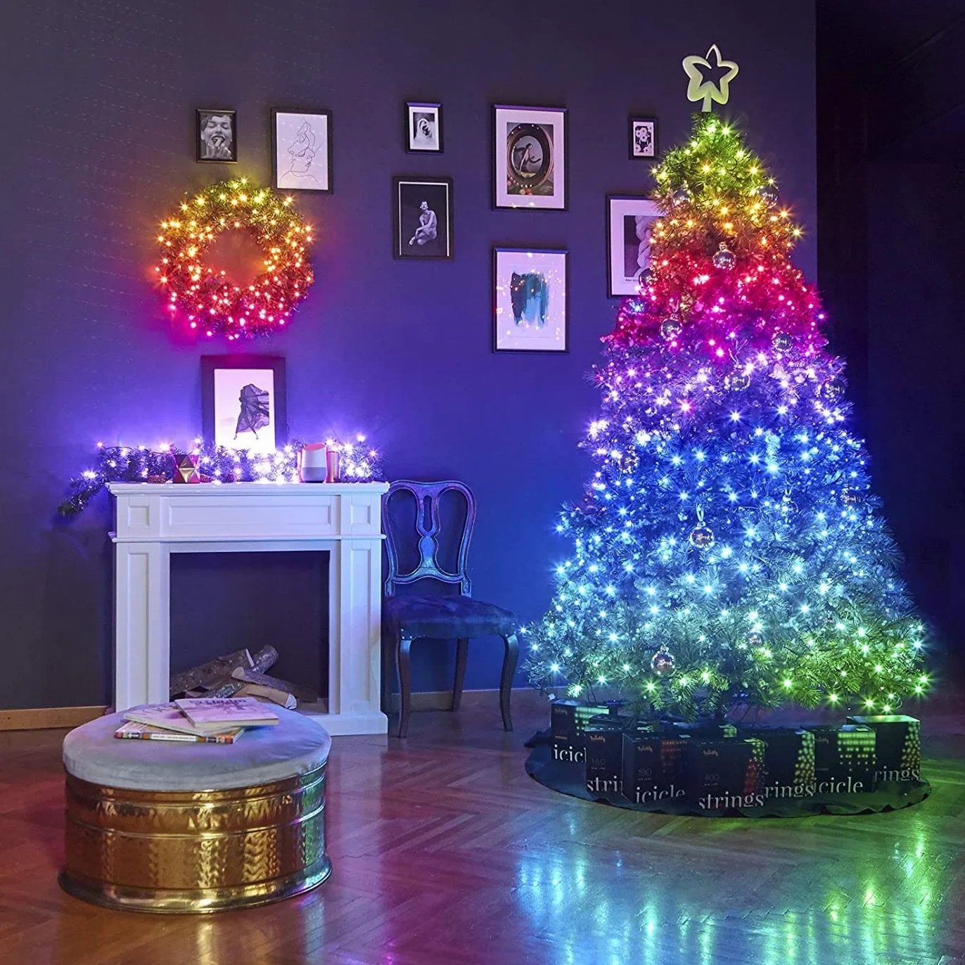 Twinkly - TWS600STP 600 RGB wielokolorowy łańcuch świetlny LED – sterowane za pomocą aplikacji, oświetlenie bożonarodzeniowe LED z czarnym kablem (48 m) – obsługuje IoT & Razer Chroma – dekoracja do wnętrz i na zewnątrz