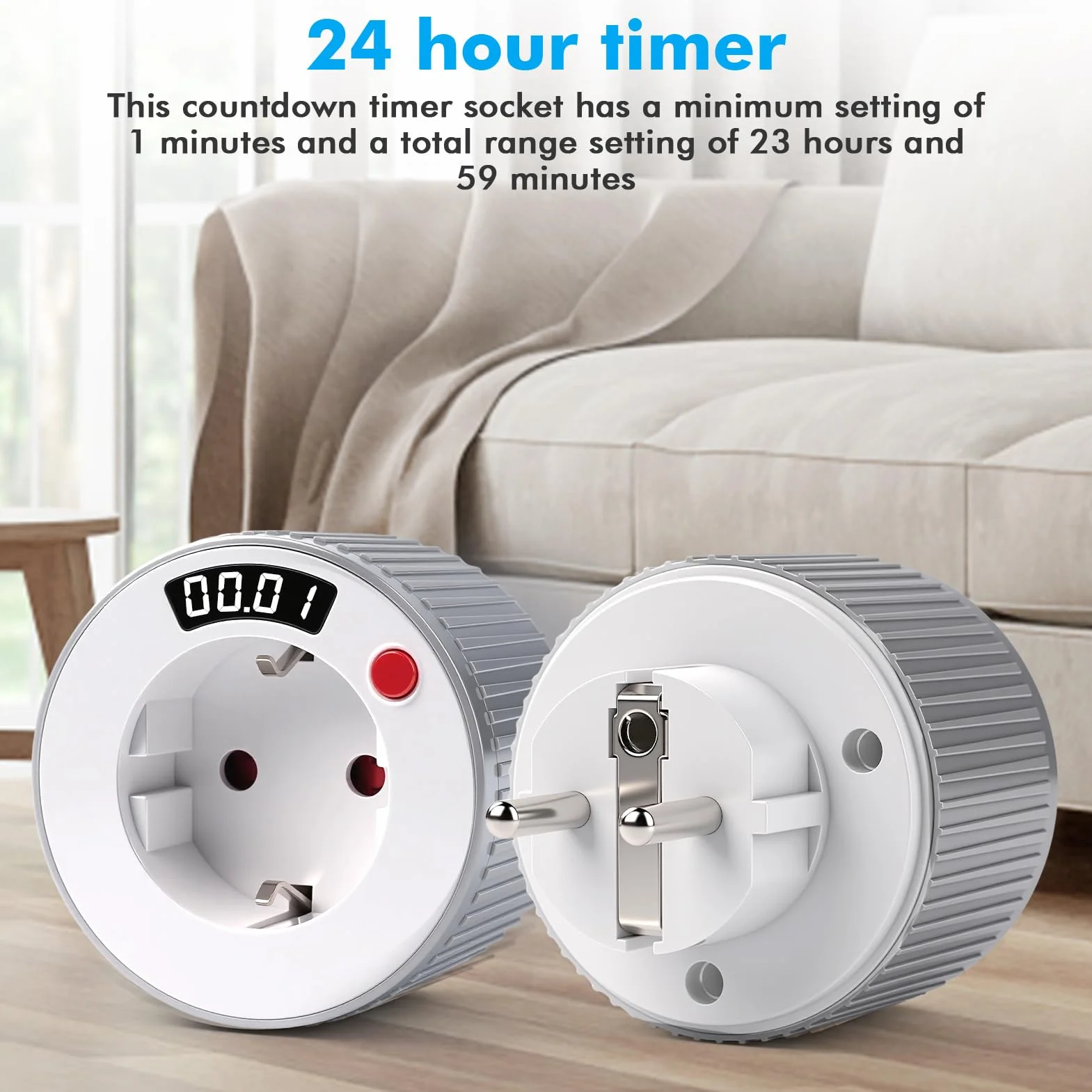 Jadeshay Gniazdko z timerem, mechaniczny programator czasowy, gniazdko z timerem, od 1 minuty do 24 godzin, z cyfrowym wyświetlaczem LED 3680 W, 230 V, do wszystkich rodzajów urządzeń gospodarstwa