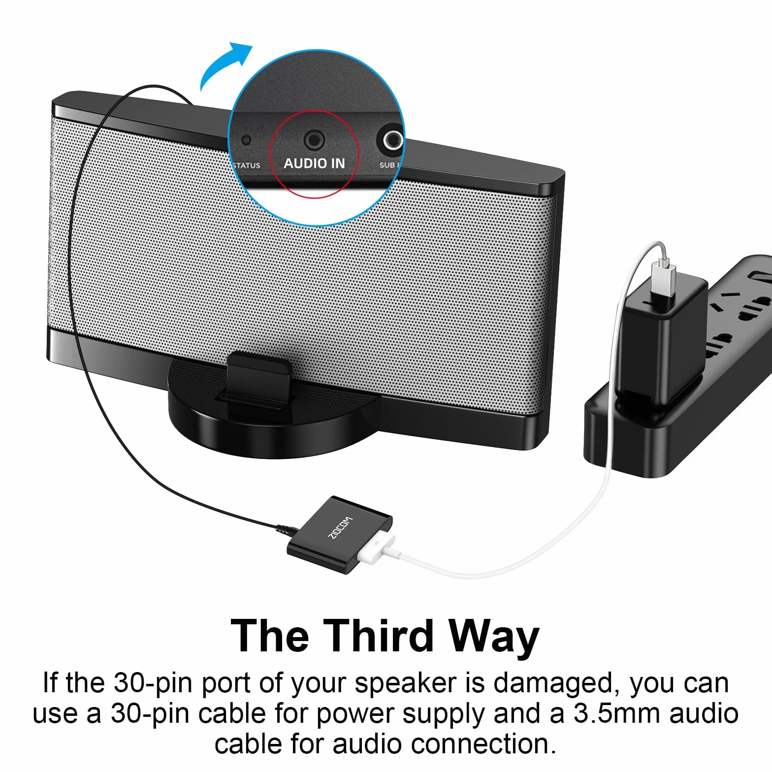 ZIOCOM 30-pinowy adapter Bluetooth do Bose iPhone iPod SoundDock głośników dokujących kablem Aux 3,5 mm szary