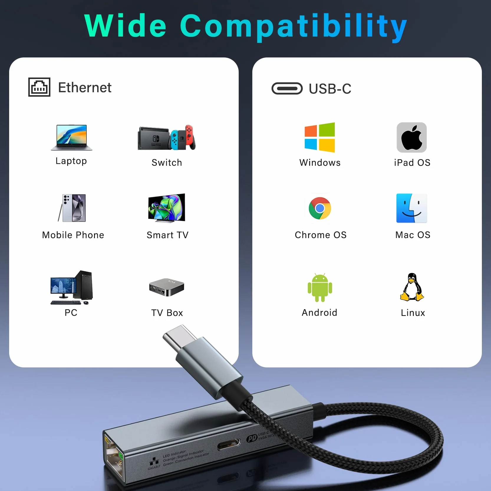 Adapter USB C na Ethernet RJ45 1 Gb/s Thunderbolt 3/4 LAN do laptopa MacBook Dell XPS Surface