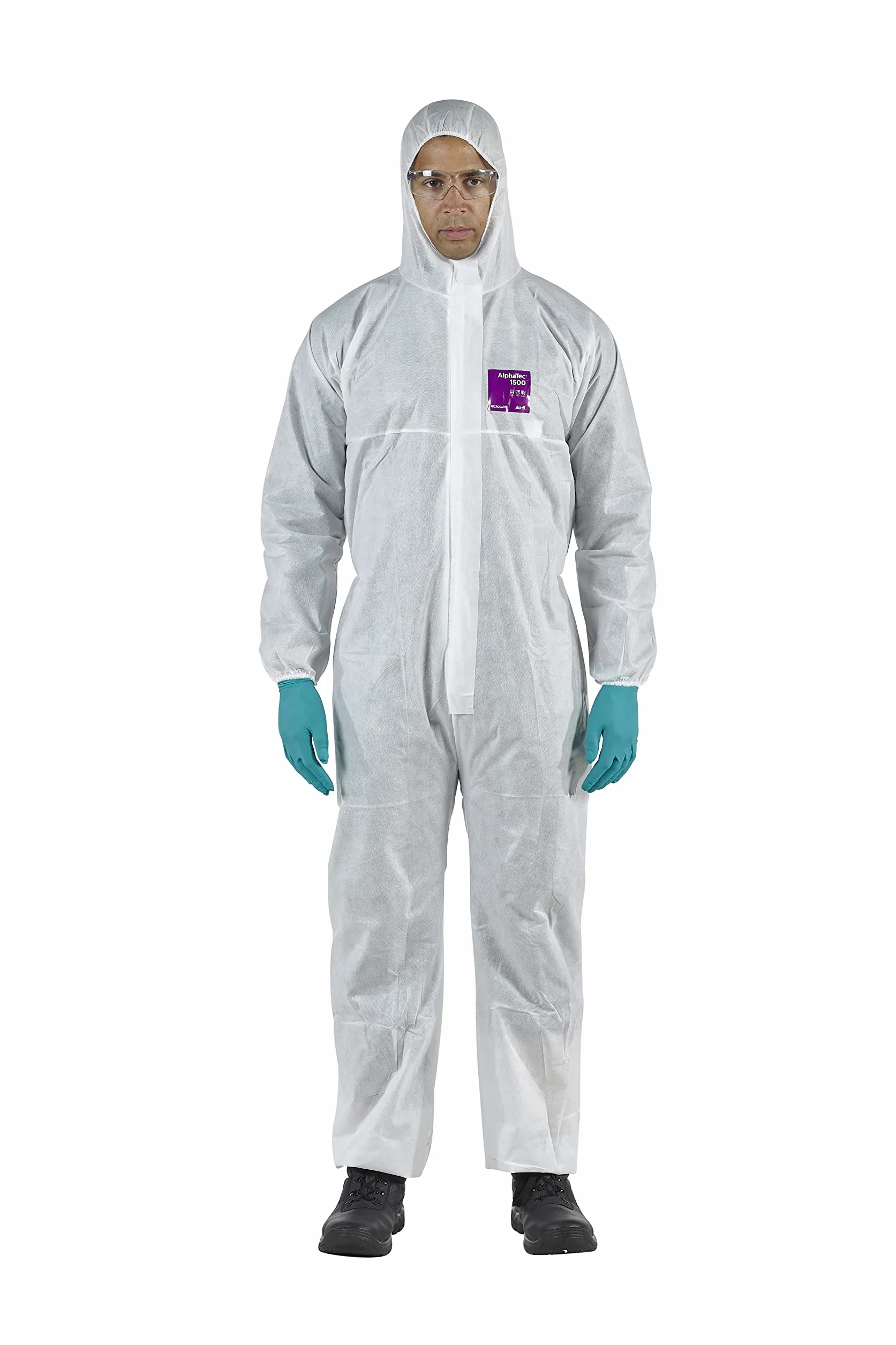 Ansell Alphatec 1500,Ochrona Przed Chemikaliami Typu 5/6,Jednorazowy,Wodoodporny,Pełny Kombinezon Z Kapturem,Chroni Przy Sprzątaniu,Malowaniu,Majsterkowaniu,Pracach Budowlanych,Czerwony,M (1 sztuka)