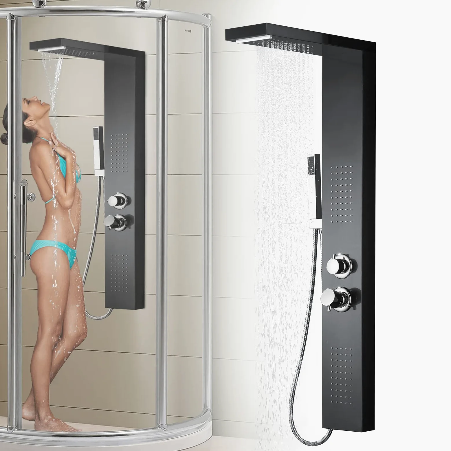 YRHome System prysznicowy z deszczownicą, zestaw prysznicowy ze stali nierdzewnej, panel do masażu, z słuchawką prysznicową, armatura prysznicowa, deszczownica, prysznic do masażu, prysznic ręczny,
