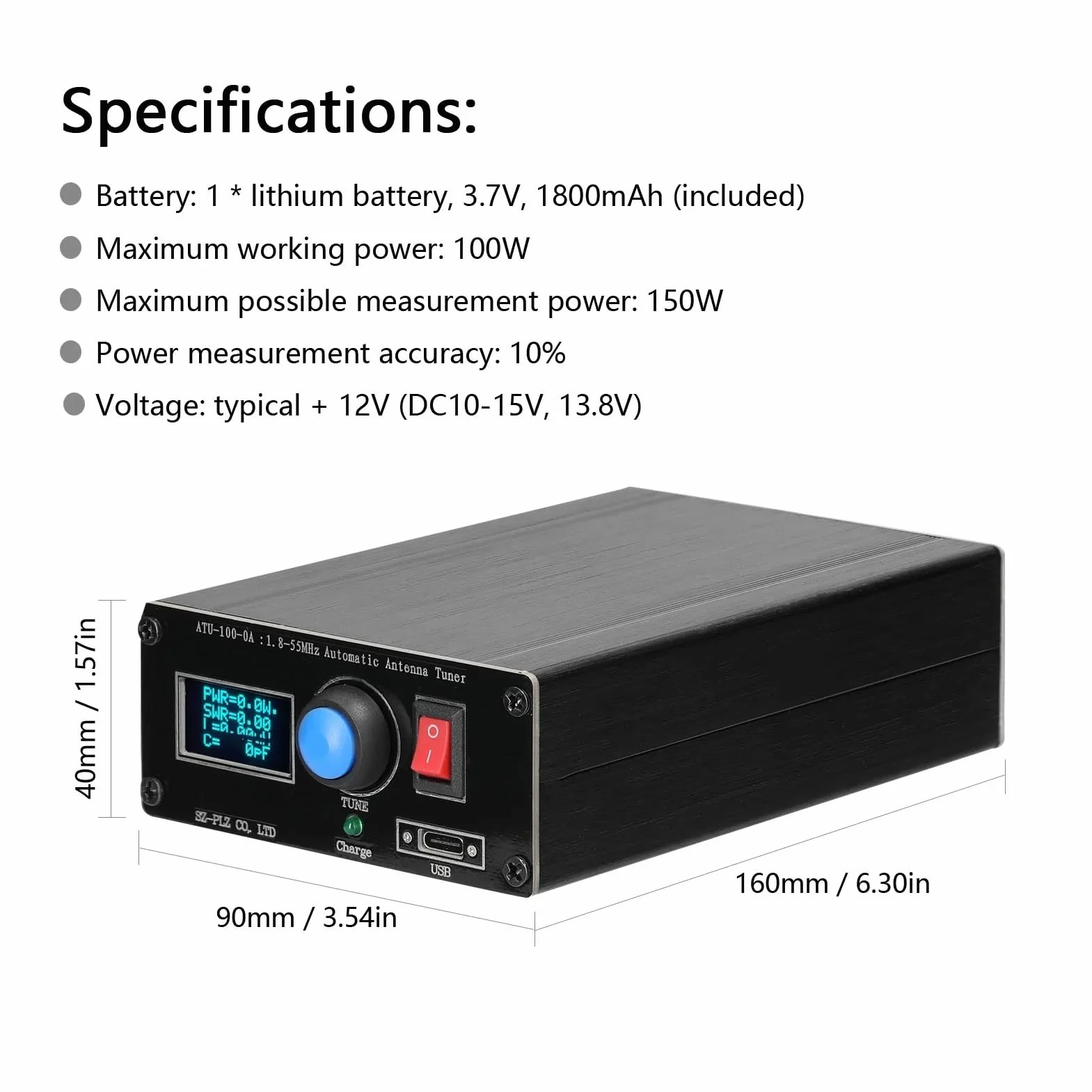 Miniautomatyczny Tuner Antenowy, ATU‑100 Minituner Antenowy Wyświetlacz 0,96 Cala Ładowanie Przez USB Tuner Radiowy 1,8‑55 MHz ATU‑100