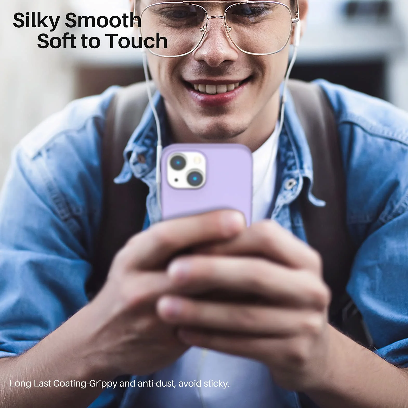 ORNARTO Kompatybilne z iPhone 13 Mini etui, smukłe etui z płynnego silikonu 3 warstwowe w pełni pokryte miękkim żelowym gumowym etui z mikrofibry 5,4 cala - Jasny fiolet