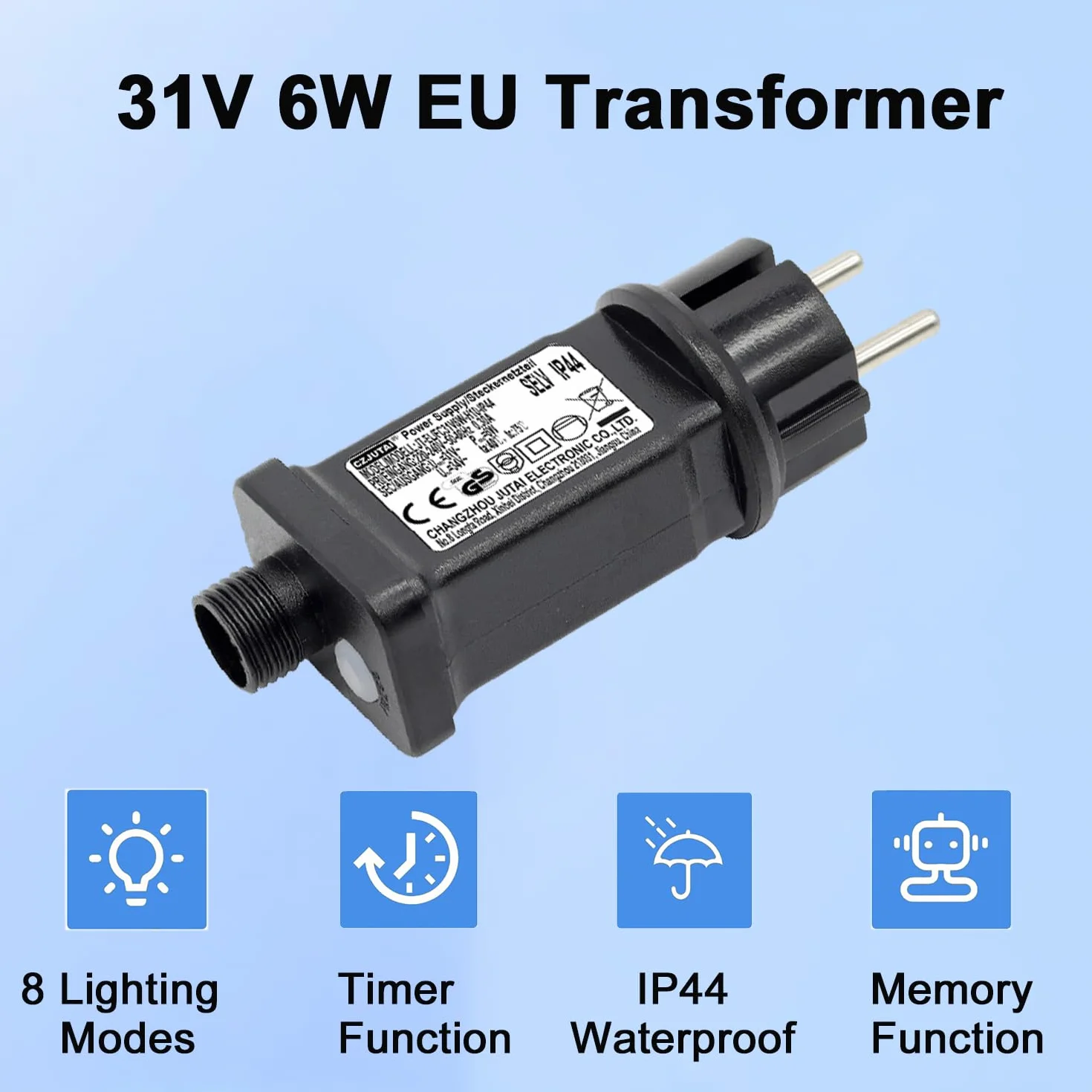 Redefun Transformator do oświetlenia bożonarodzeniowego, 31 V, 6 W, zasilacz sieciowy, 8 trybów migające gniazdko z timerem, adapter IP44 do oświetlenia bożonarodzeniowego, zamiennik 2-biegunowej