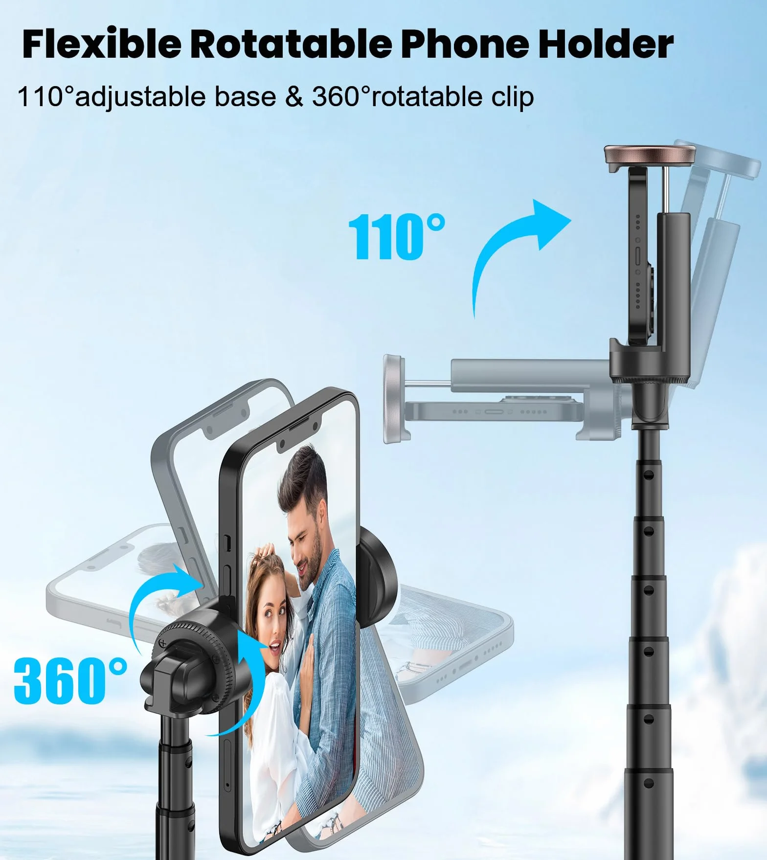 TONEOF Kijek do Selfie Statyw 153CM Obrotowy 360° Wysuwany Aluminiowy Pilot iPhone Android Złoty