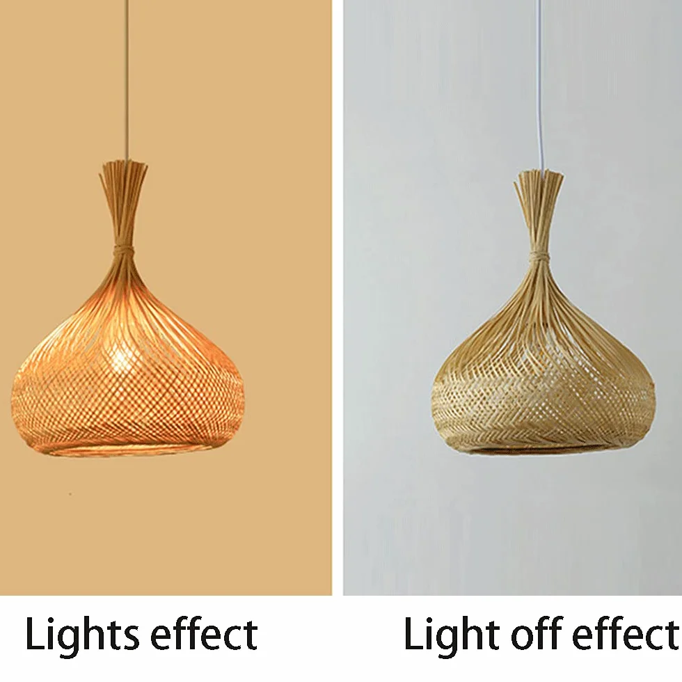 Lampa Wisząca Z Bambusowym Koszem Lampa Wisząca W Stylu Boho Naturalne Żyrandole W Kształcie Kopuły, Tkane Światło Oświetlenie Wewnętrzne Z Regulowanym Przewodem Do Jadalni, Wyspy Kuchennej,