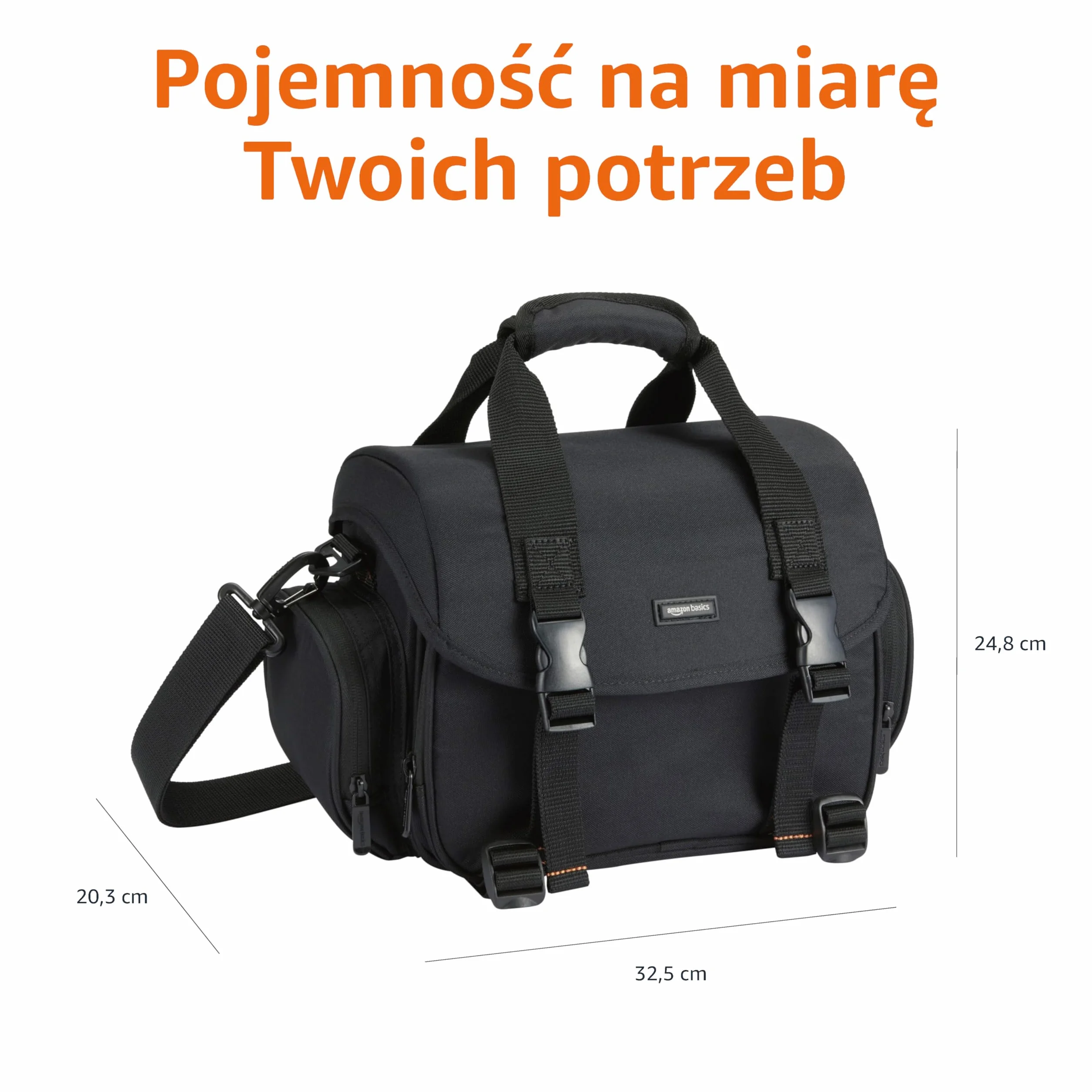 Amazonbasics Torba Na Ramię Na Lustrzankę, Czarny/Pomarańczowy, 32.4 x 20.3 x 24.8 cm