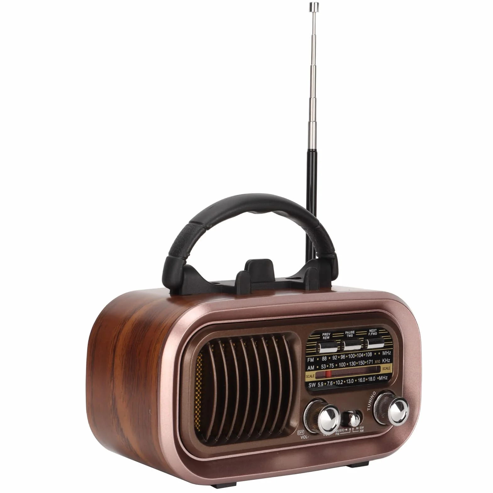 BROLEO Przenośny głośnik radiowy, wiele trybów odtwarzania, wielofunkcyjny głośnik radiowy vintage do wnętrz (RXBT628), BROLEOzi589apkn7-11