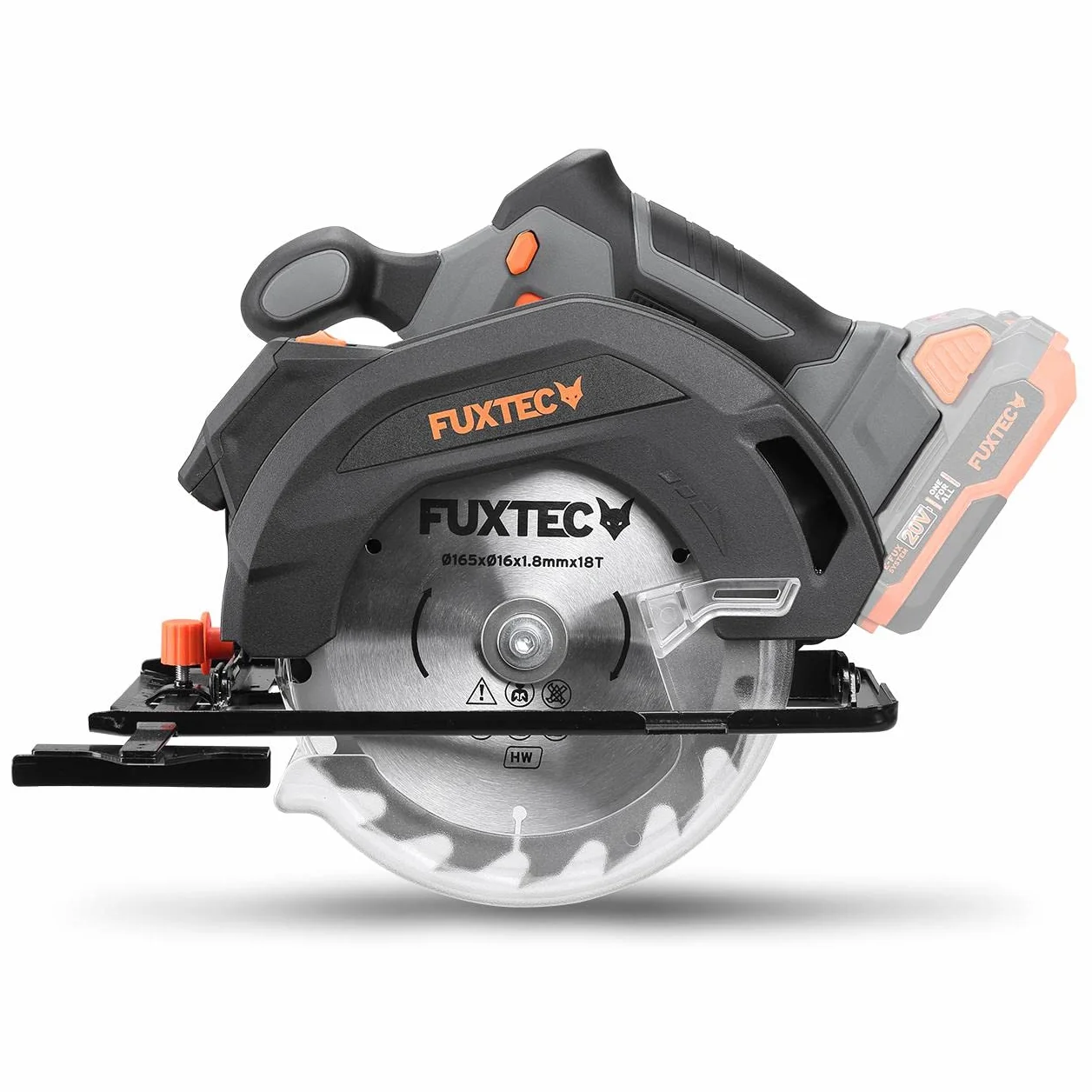 FUXTEC Akumulatorowa ręczna pilarka tarczowa 20 V FX-E1CS20-SET – brzeszczot Ø 165 mm / głębokość cięcia 38-55 mm / regulacja kąta cięcia – piła tarczowa (bez akumulatora i ładowarki)