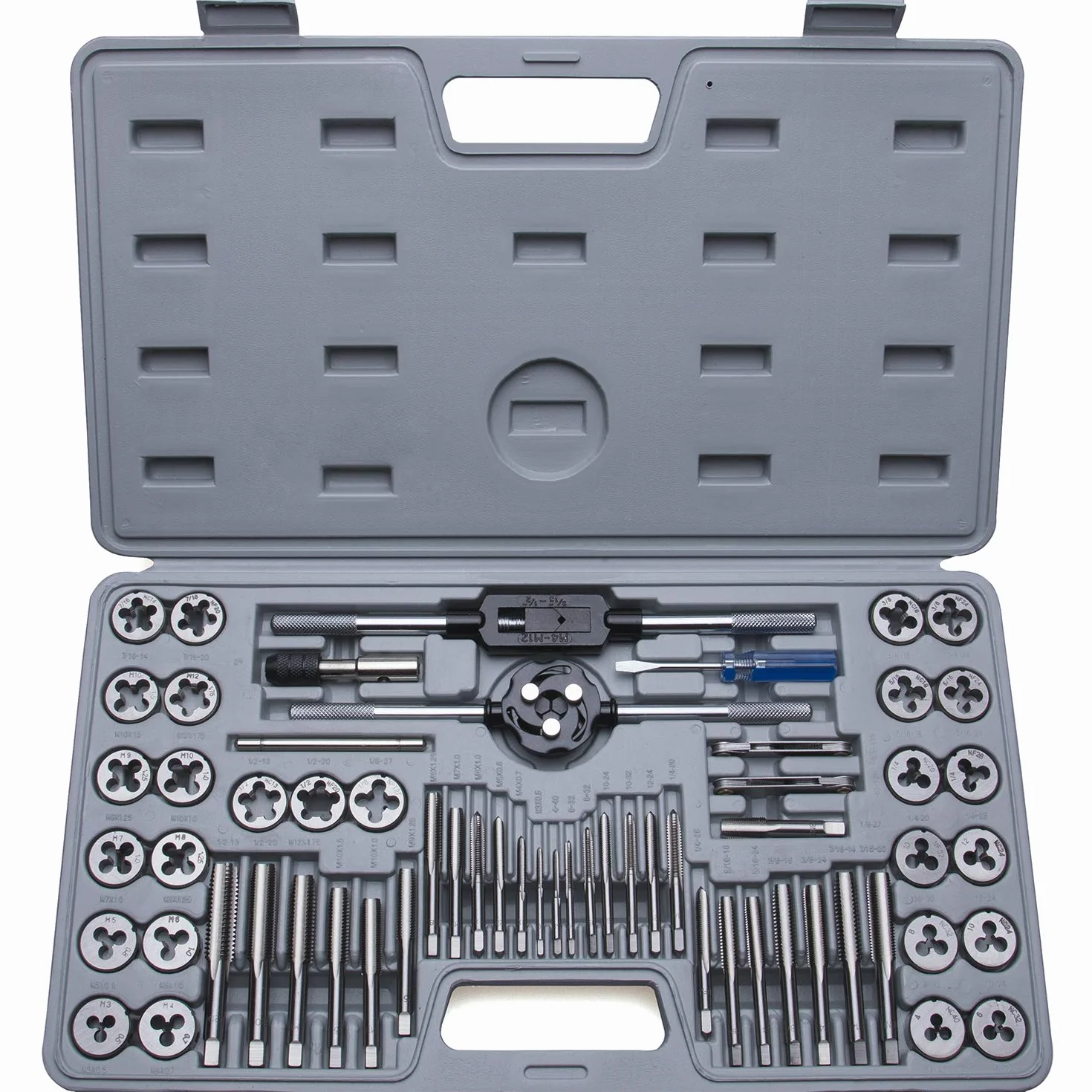 60-Pc Master Tap and Die Set - Include SAE Inch Size #4 to 1/2” and Metric Size M3 to M12, Coarse and Fine Threads | Essential Threading Rethreading Tool Kit with Complete Accessories and Storage Case
