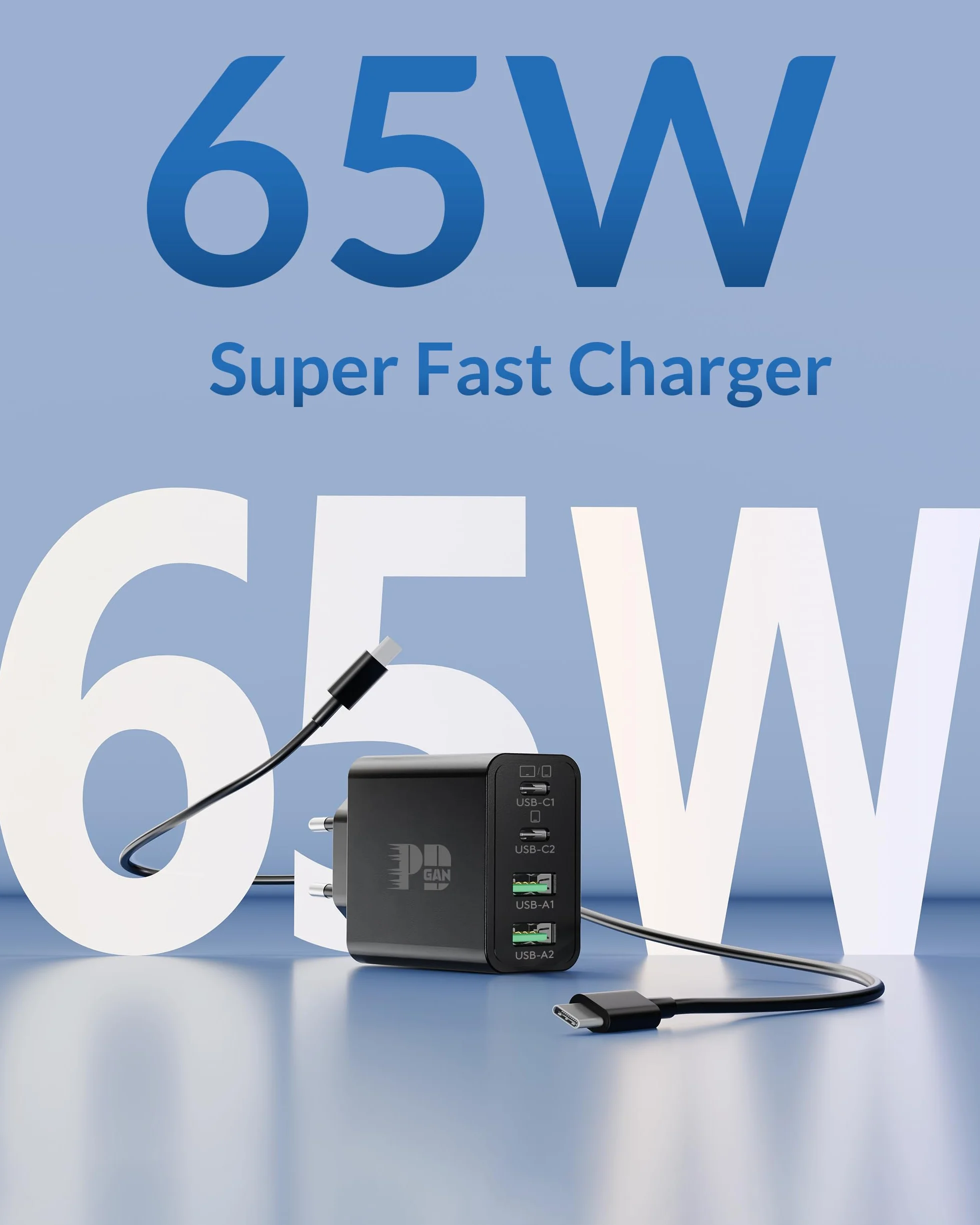 65 W ładowarka USB C, 4-portowy 65W szybki zasilacz z kablem 240W 2M typ C do MacBook Pro/Air, tablet, iPad, iPhone 17/16/15 Pro Max, Samsung Galaxy S25/S24/S23 Ultra, ładowarka USB-C/A Adapter