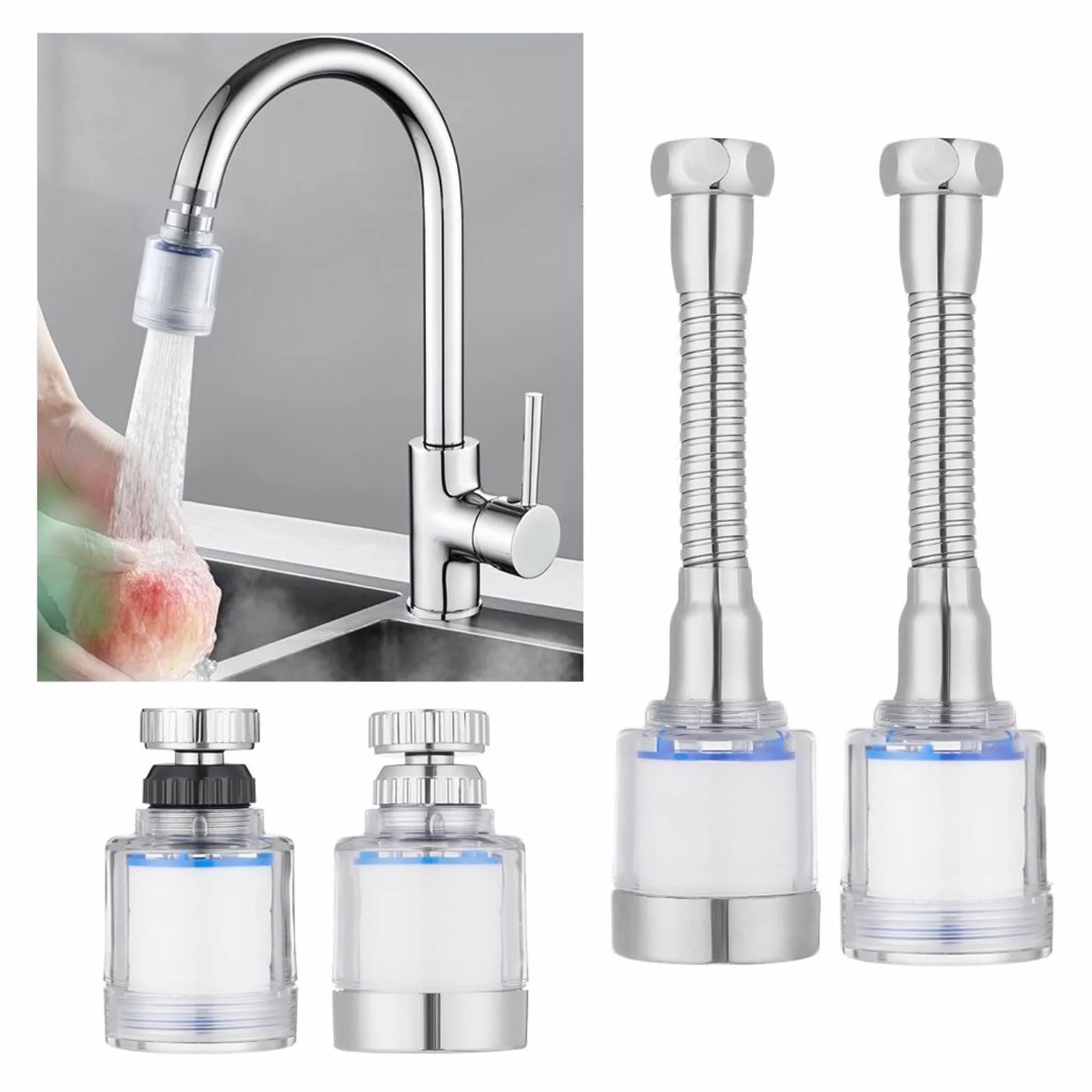 Perlator do kranu Adapter do kranu Aerator do kranu, zlew kuchenny, kran ze spryskiwaczem, aerator do kranu, regulowany rozpylacz, filtr, dyfuzor, dysza oszczędzająca wodę, złącze przedłużacza do kran