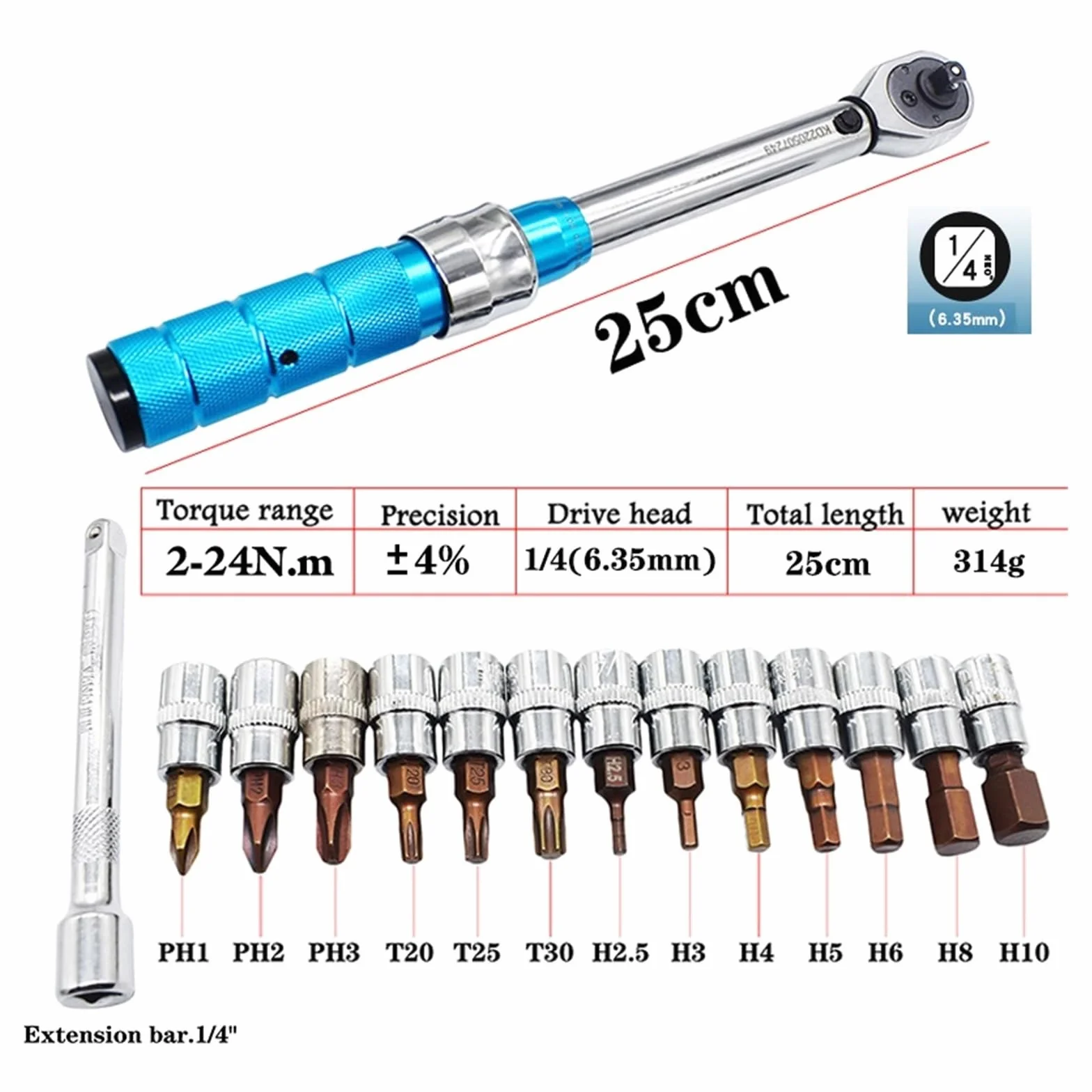 Wkrętak Dynamometryczny Zestaw Kluczy Dynamometrycznych 1/4 "2-24Nm Rowerowy Klucz Dynamometryczny Imbusowy Nasadowych Narzędzie Rowerowe Do Naprawy Rowerów 15 Szt Precyzyjny Dokładny