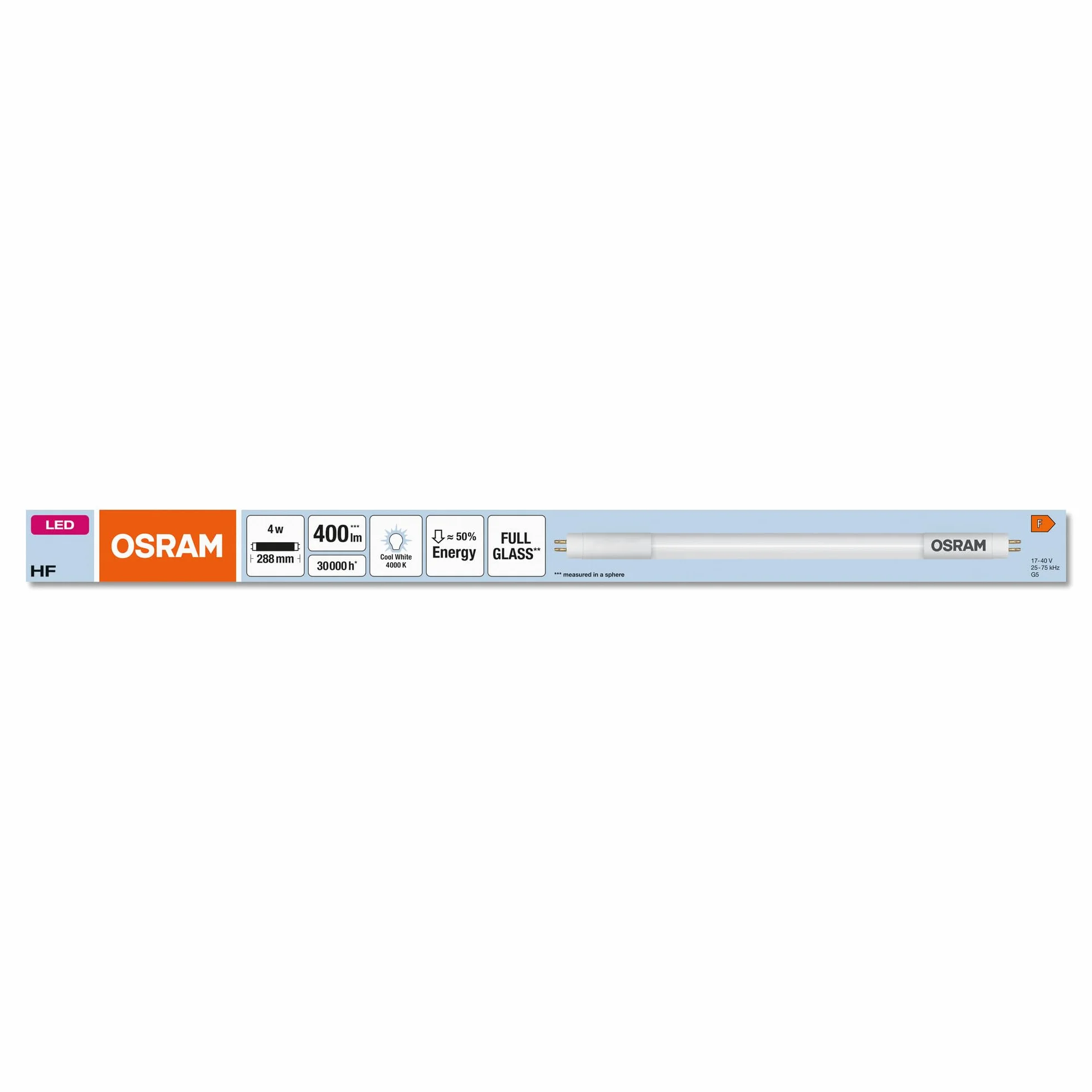 OSRAM LED T5 Hf L8 Krótki 288 mm, Liniowa Rurka LED, 4W, 400LM, 4000K, Zimne Białe Światło, Zamiennik LED dla Klasycznych Rur Fluorescencyjnych T5 z Gniazdem G5