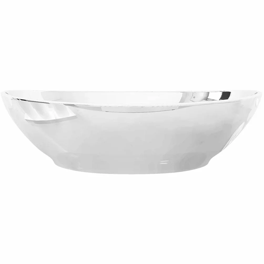 Owalna ceramiczna umywalka na blat, 40 x 33 x 13,5 cm, srebrna, z otworem odpływowym 4,5 cm, bez armatury, do łazienki i WC dla gości