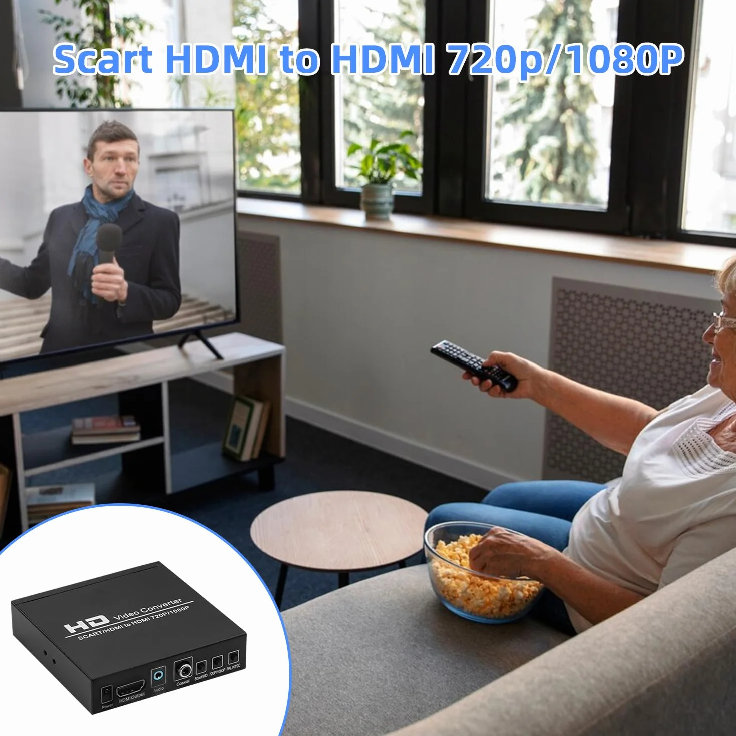 Mcbazel Konwerter SCART+HDMI na HDMI 480I/576I na 720P/1080P Kompatybilny z DVD, Dekoderem, PS2, PS3, Wii
