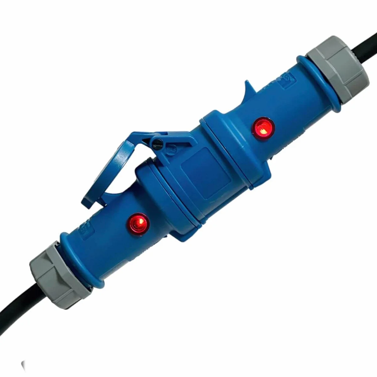 Zestaw 2 adapterów CEE Powerlight 1,5 m ze wskaźnikiem napięcia – 2 x adapter CEE Schuko H07RN-F 3G2,5, 16 A, 230 V IP44 – adapter kempingowy z lampką kontrolną, wysokiej jakości kabel Made