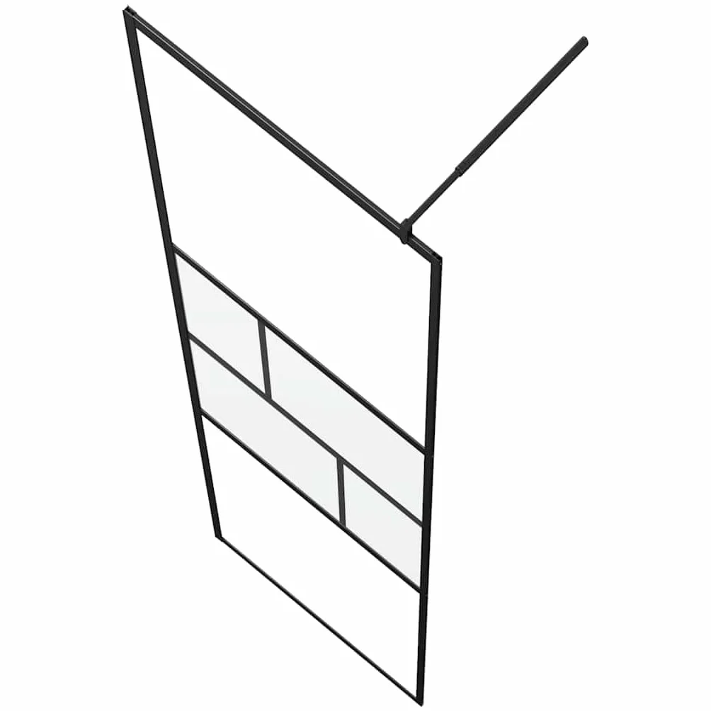 Ścianka prysznicowa Walk-in czarna ze szkła ESG i aluminium, 100 x 195 x 0,5 cm, ochrona przed pryskaniem, ścianka działowa do łazienki ze stabilizatorem, drążkiem mocującym i uszczelką