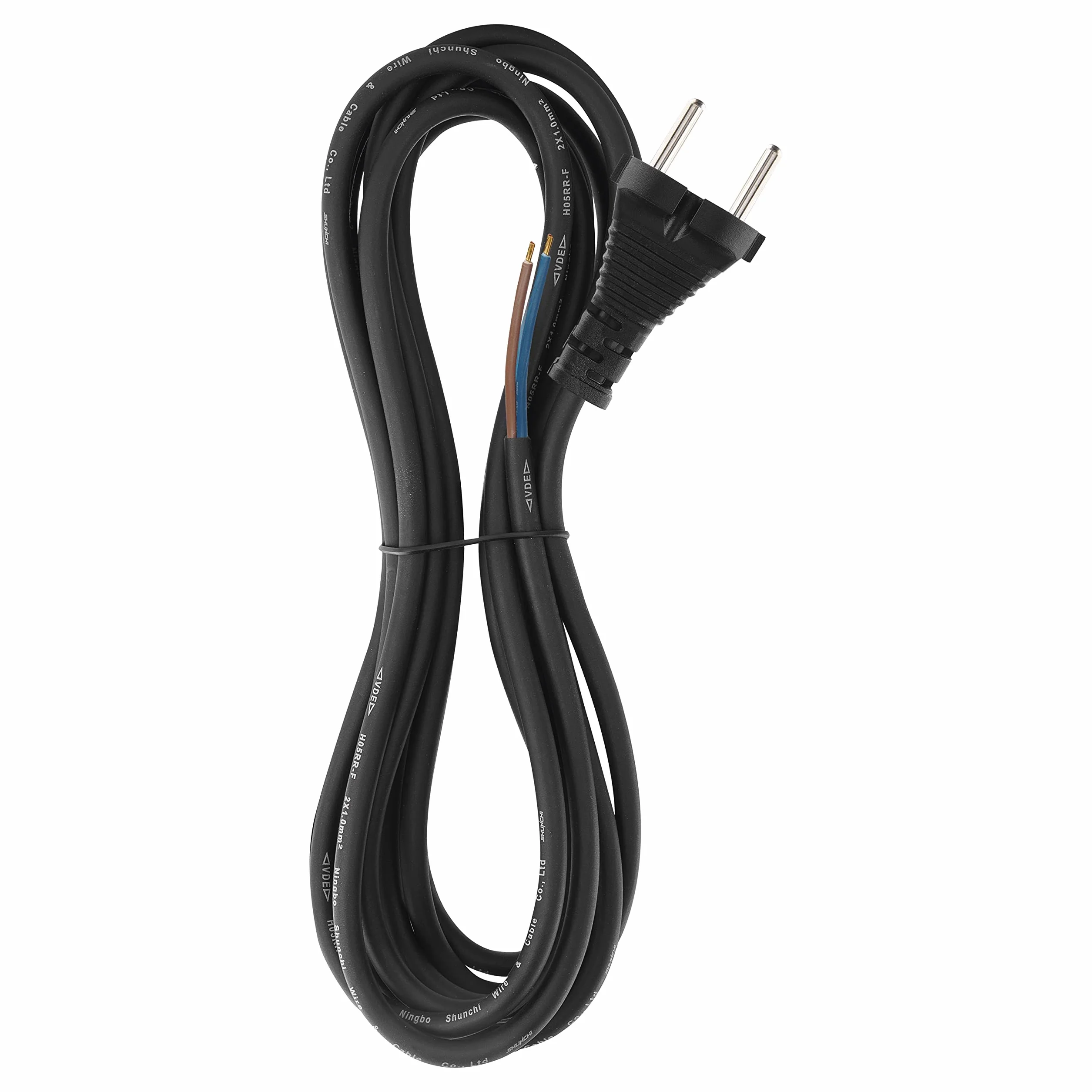 EMOS Gumowy przewód przyłączeniowy 5 m, kabel zasilający, kabel przyłączeniowy, kabel do żelazka, kabel połączeniowy Schuko, 2 x 1 mm, H05RR-F, czarny