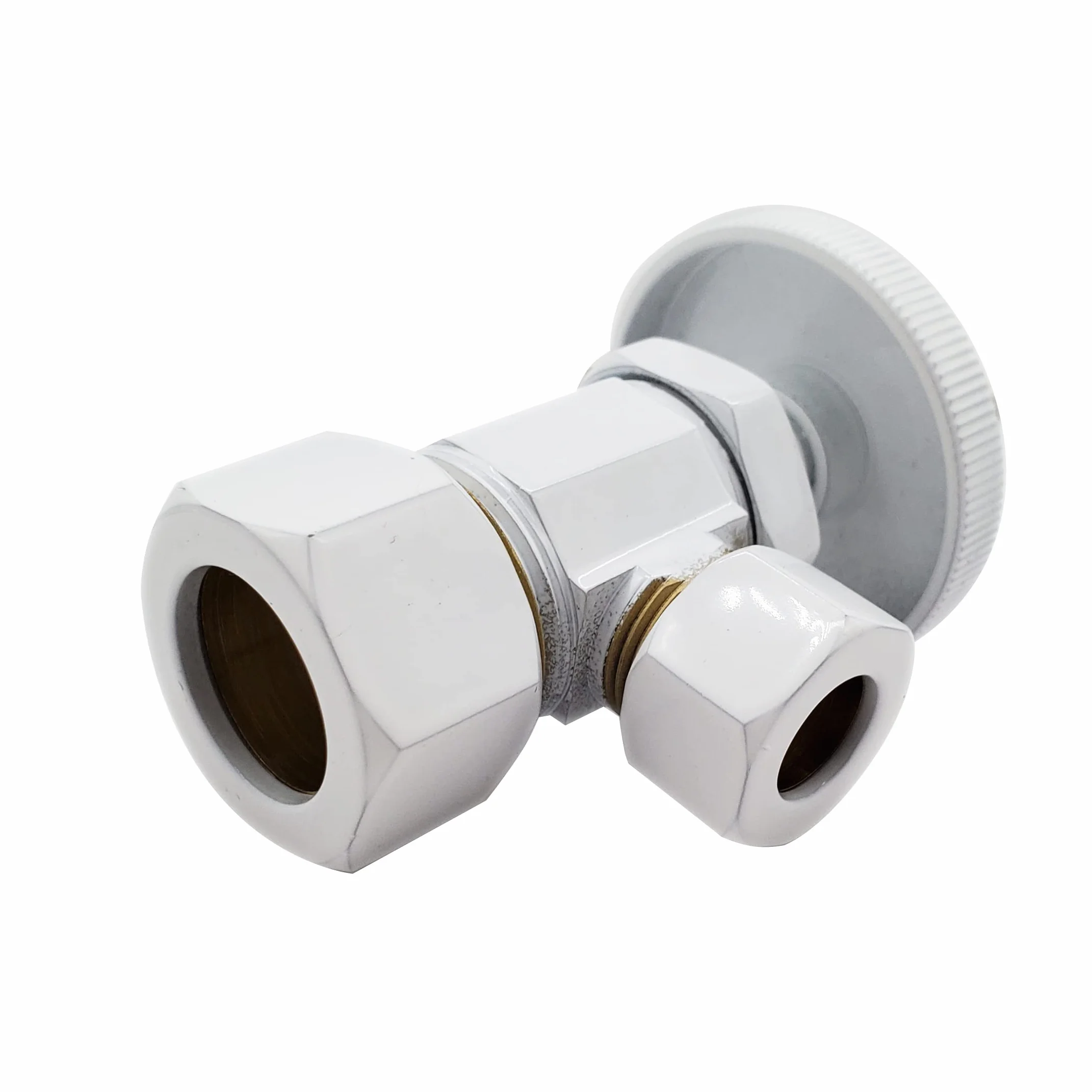 Westbrass D105-50 Zawór odcinający odcinający kątowy z okrągłym uchwytem, wlot rury miedzianej 1/2 cala z wylotem kompresyjnym 3/20.3 cm, lakier proszkowy biały