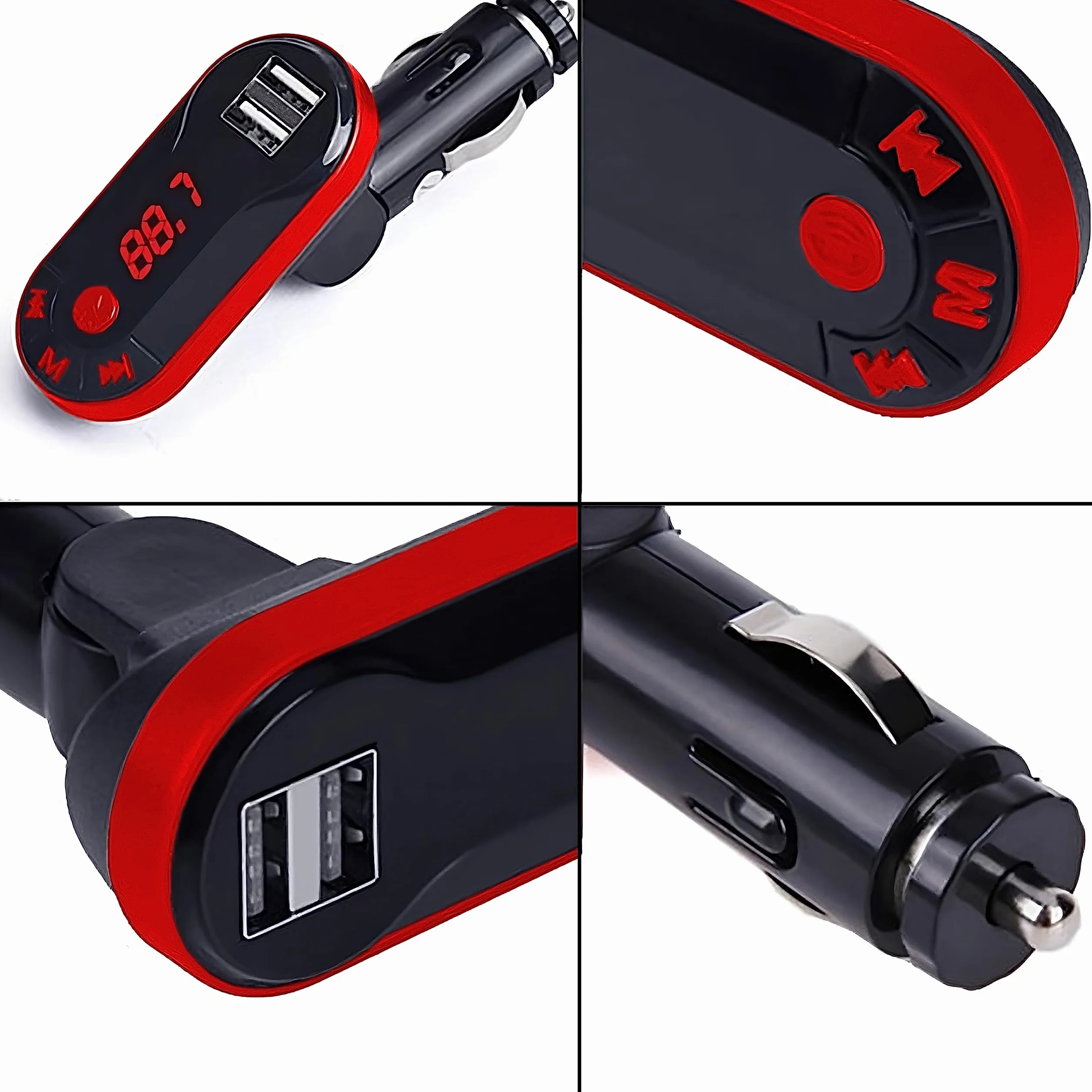 Retoo Samochodowy transmiter Bluetooth FM z adapterem radiowym, ładowarka Dual USB, wyświetlacz LCD, zestaw głośnomówiący, obsługuje kartę microSD, pilot zdalnego sterowania, ładowarka USB 2,1 A i