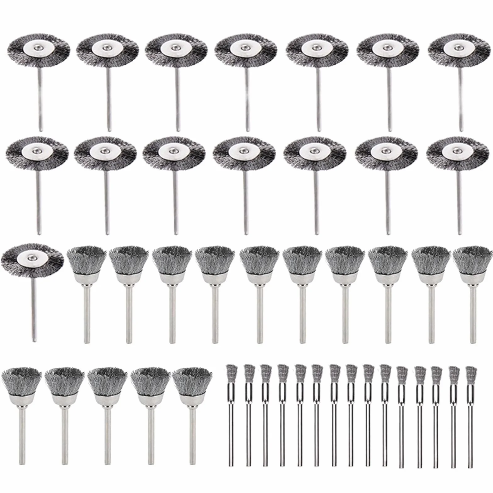 Szczotki metalowe, tarcze miseczkowe, Ścierne koło szczotki kubkowej 10/45 szt. Drut mosiężny/stalowy Trzpień 3 mm do polerowania obrotowego(45pcs Steel Brush)