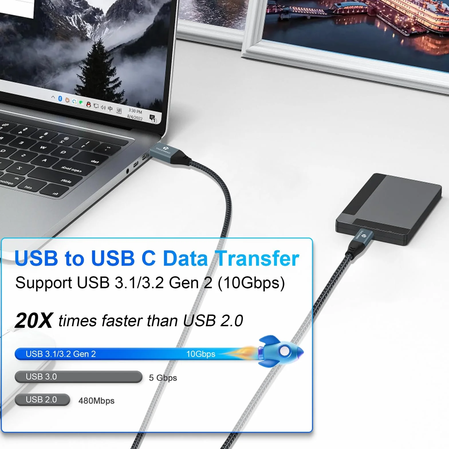 Kabel USB A na USB C 0.5m USB 3.2 Gen2 10 Gbps Nylonowy Oplot do Samsung Galaxy MacBook Pro iPad Pro