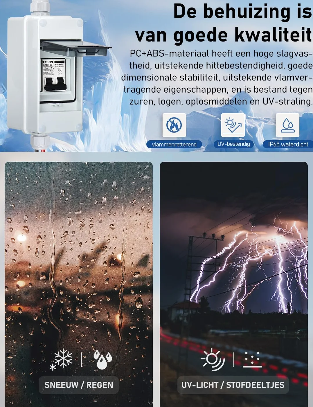DIHOOL Bezpiecznik DC 16A, 2-biegunowy, z 3 modułami, skrzynka bezpiecznikowa, natynkowa, IP65, wodoszczelny, do elektrowni balkonowych (DC 12V-400V)