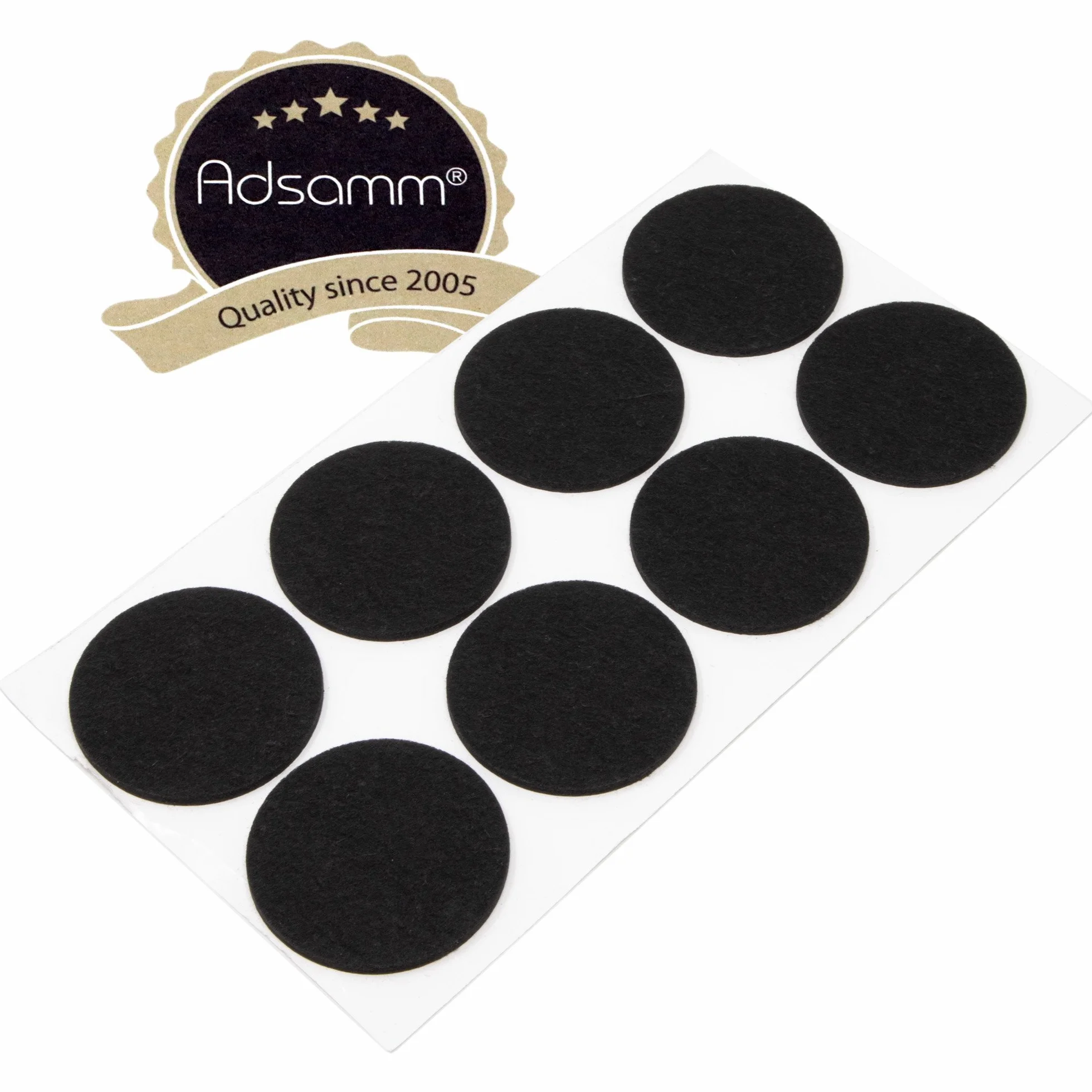 Adsamm® / 8 x samoprzylepnych podkładek filcowych/czarny/Ø 60 mm/okrągłe/podkładki do mebli z filcu o grubości 3,5 mm/ochrona mebli i podłogi w jakości Adsamm®