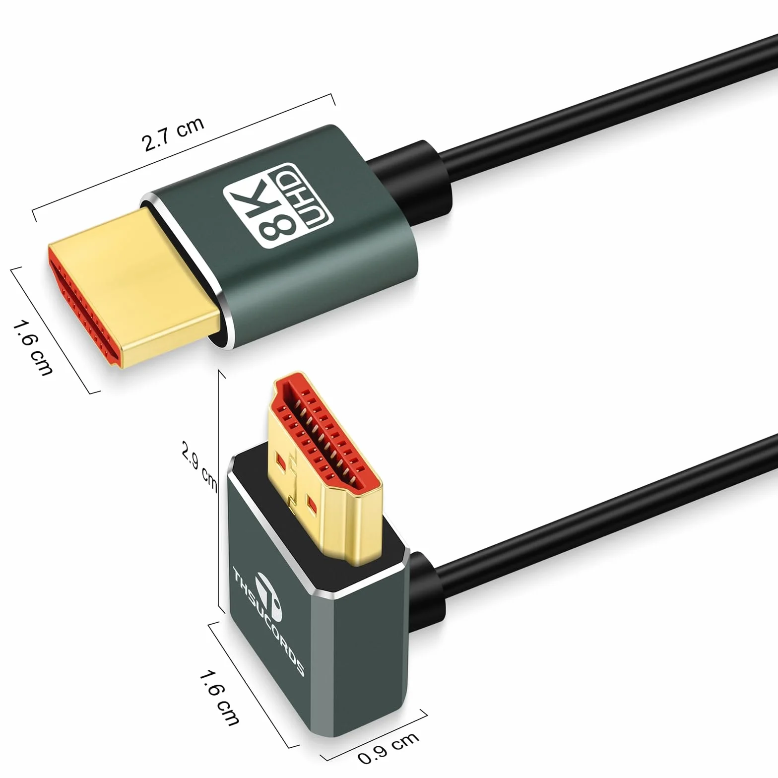 Thsucords Ultra Cienki Kabel HDMI 2.1 2M, Kąt 90°, Obsługuje 8K @60 Hz, 4K @120 Hz, Kompatybilny z PS5