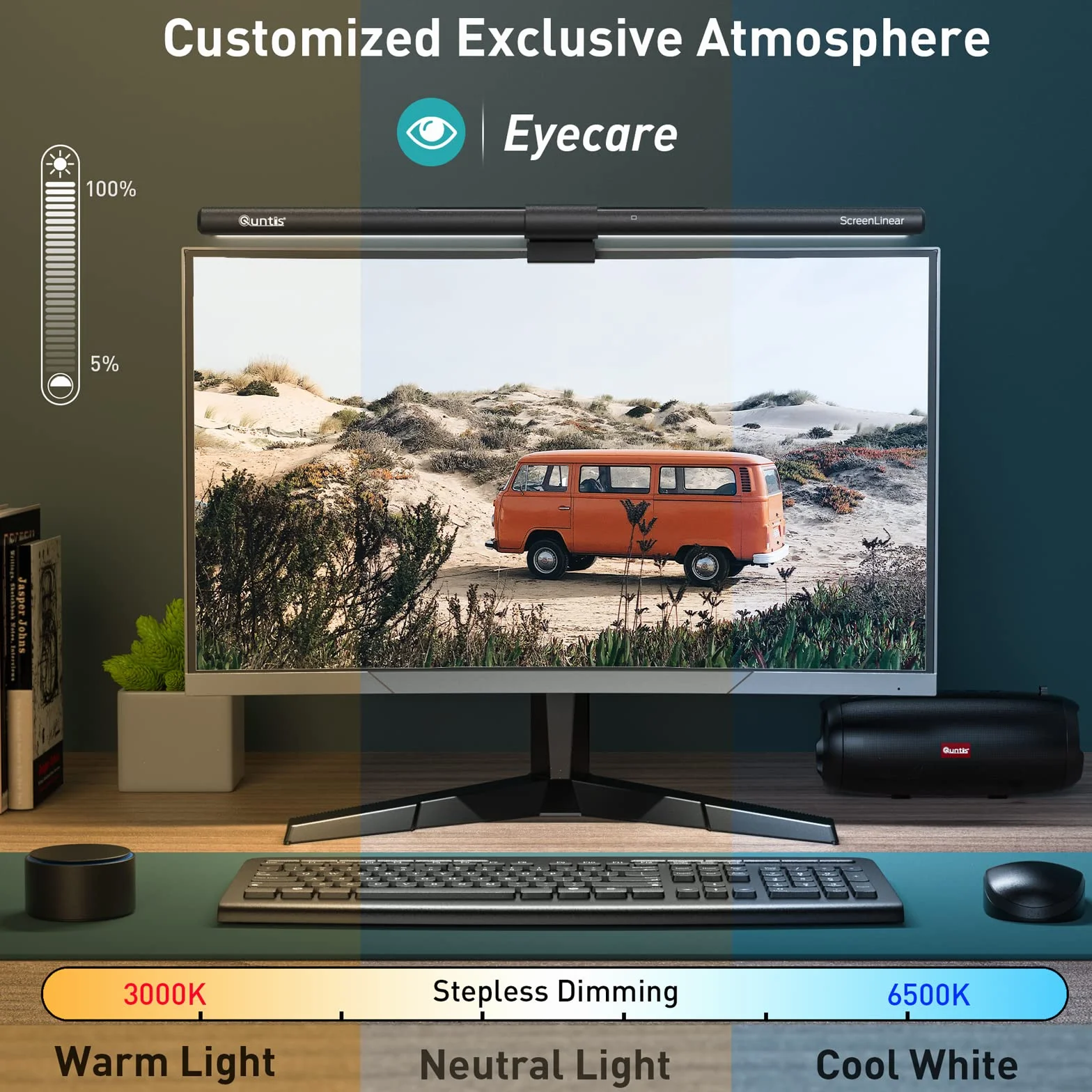 Quntis 51cm LED światło komputera stacjonarnego USB z pilotem, regulowany pasek świetlny, zakrzywione światło ekranu do czytania