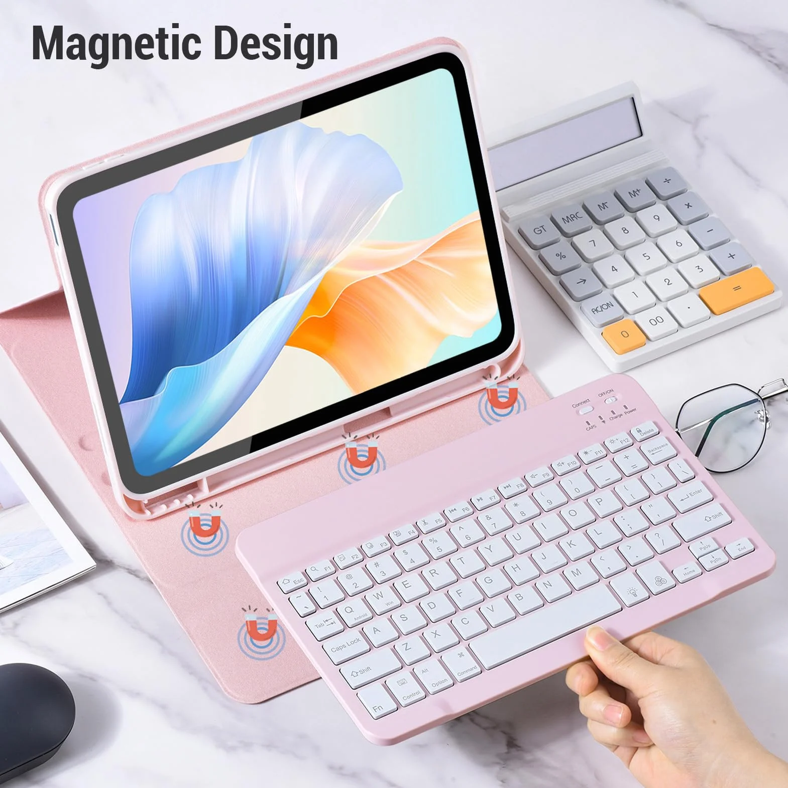 Cuifati Etui z klawiaturą do Tabletu A16 11. Generacji 11 Cali, Podświetlana 7-kolorowa, Odłączana Bezprzewodowa, Pokrowiec Ochronny (PINK)