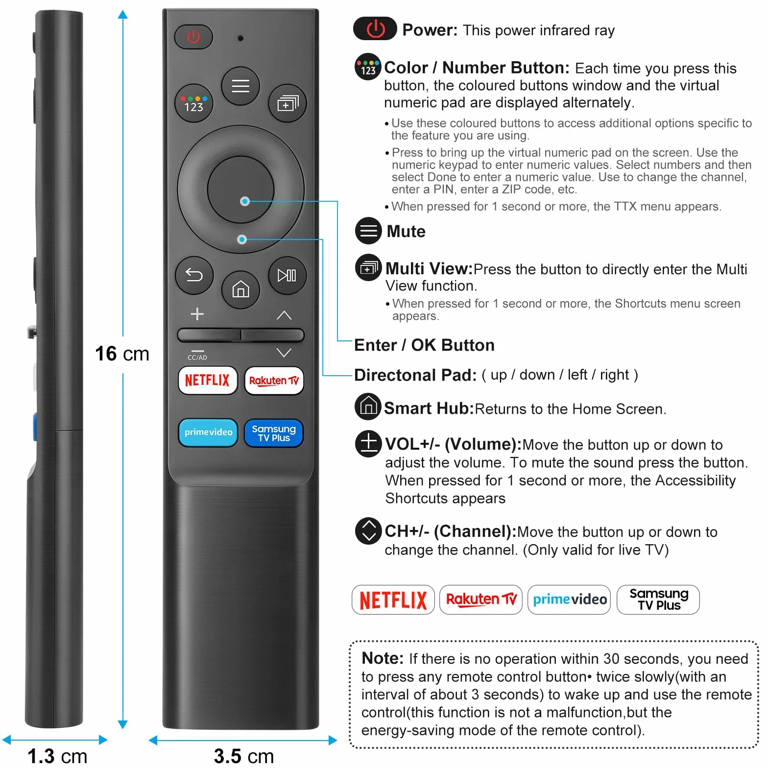Uniwersalny dla Pilot-Samsung-Smart-TV, dla Oryginalnego Telewizora Samsung, Pilot Zastępczy z Czterema Przyciskami Skrótowymi