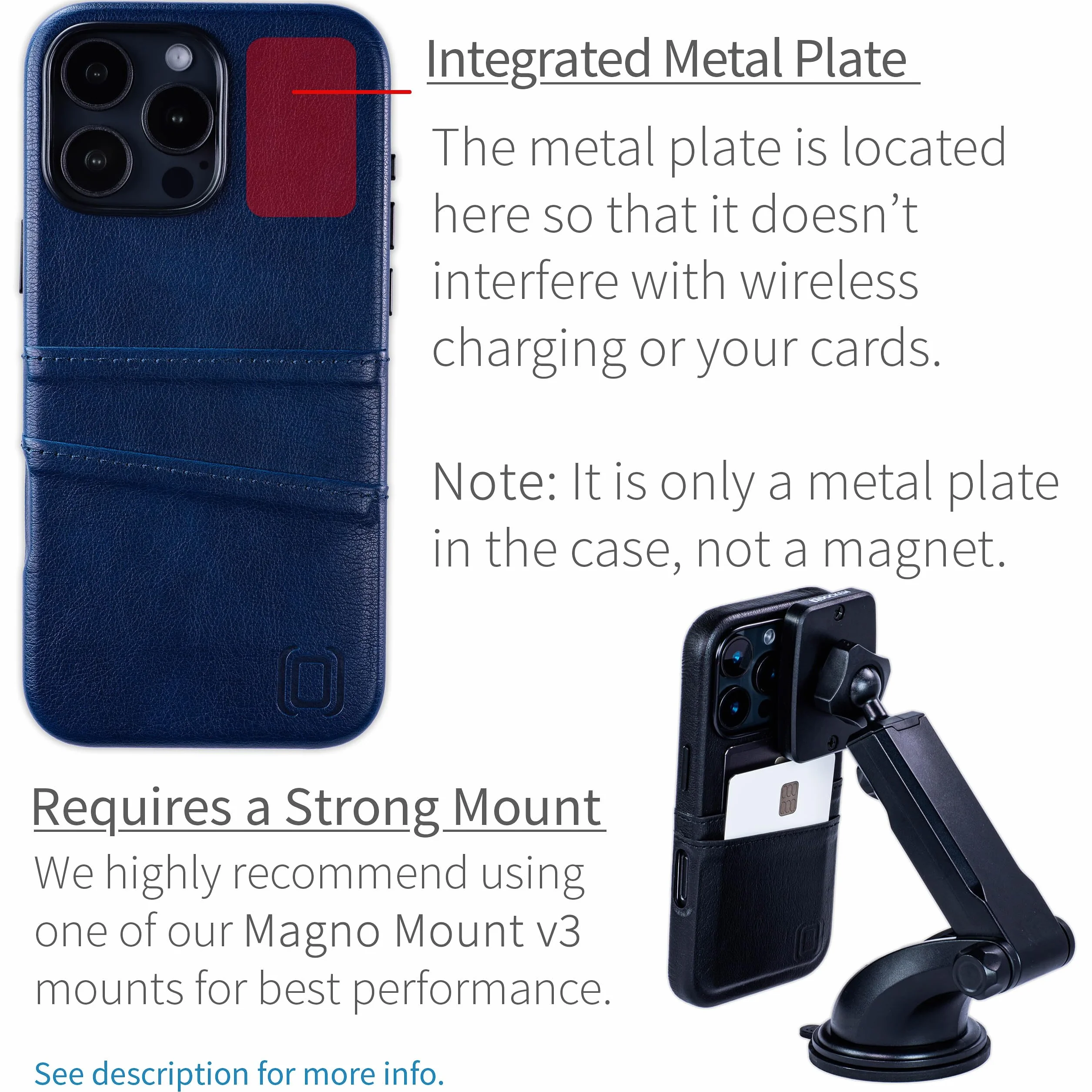 Dockem Etui na iPhone 16 Pro Max z Wbudowaną Metalową Płytką Magnetyczną, 2 Kieszenie, Skóra Syntetyczna Granatowy