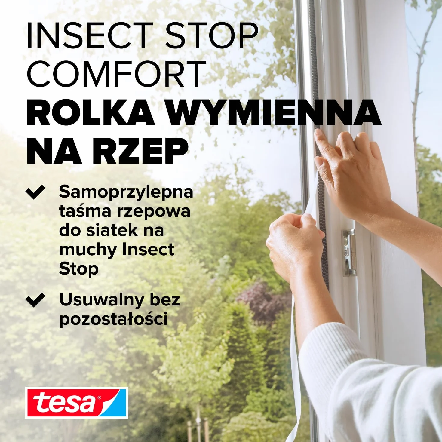tesa® Comfort Rzep samoprzylepny do moskitier Comfort – taśma rzepowa do mocowania siatek okiennych przeciwko owadom – wymiary: 5,60 m x 9 mm, biała
