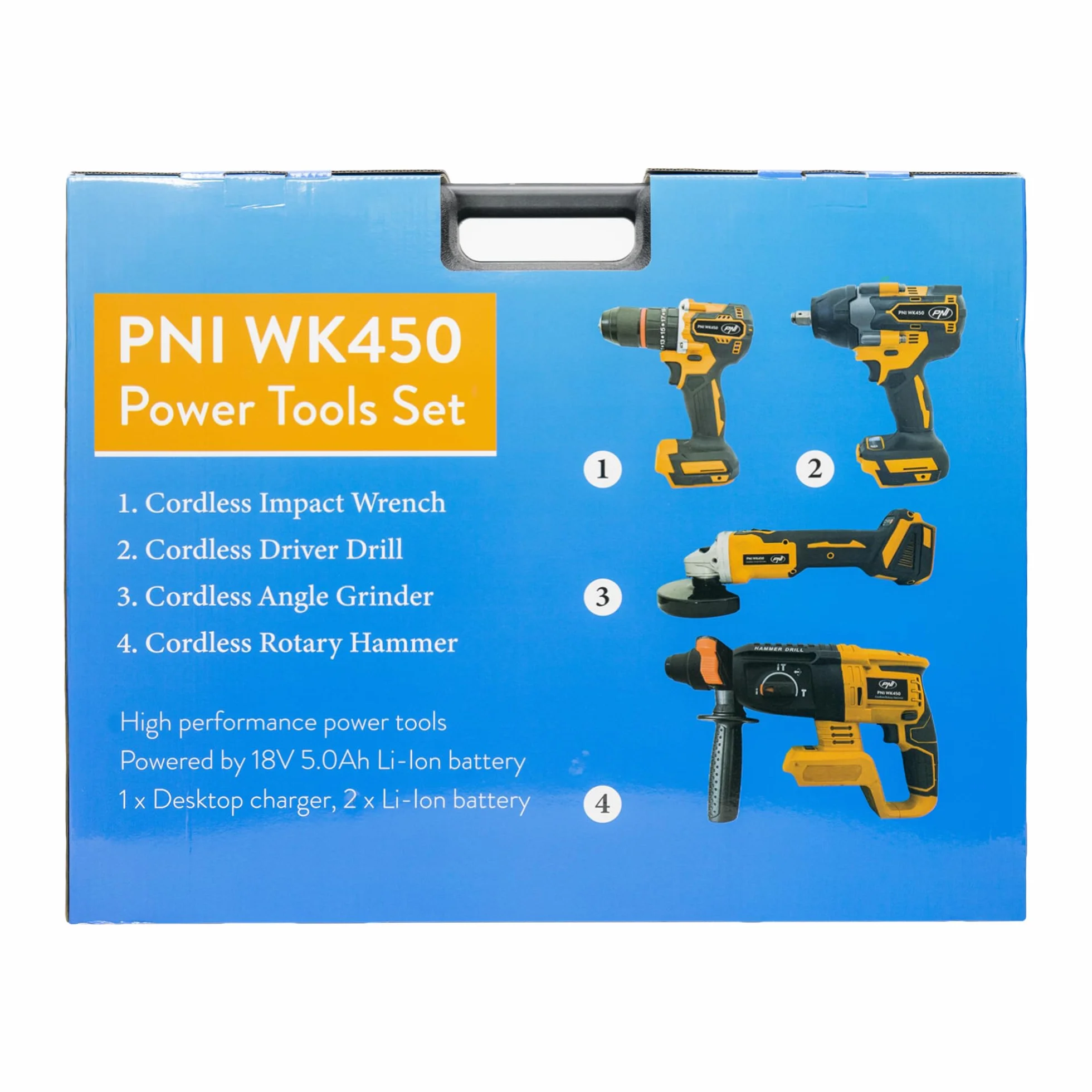 PNI WK450 zestaw elektronarzędzi z akumulatorami 18 V 5,0 Ah, ładowarka w zestawie