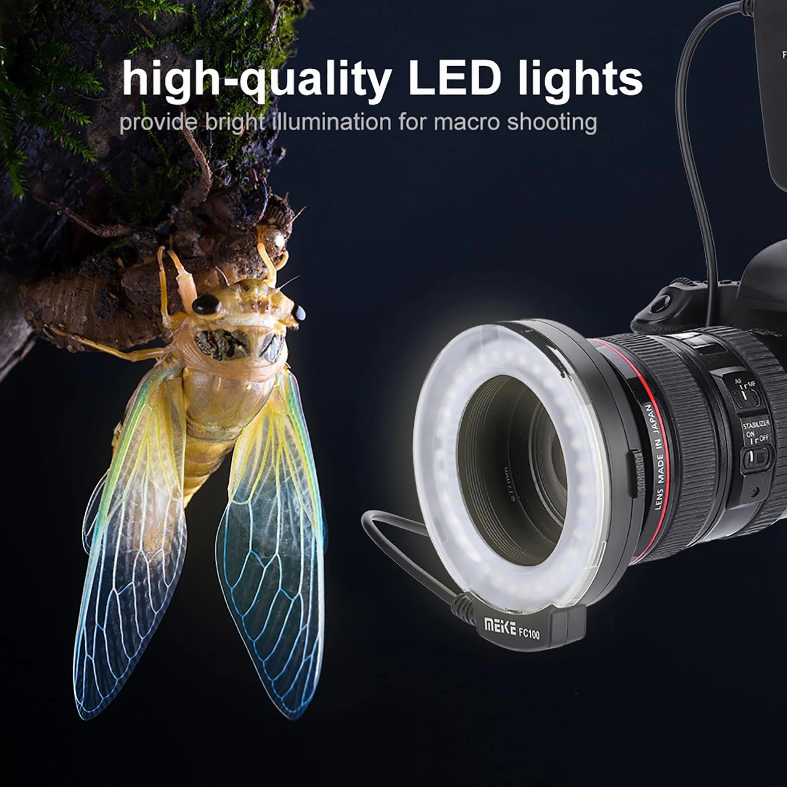 FC 100 Pierścieniowa Błyskowa LED do Makrofotografii, Stroboskopowa, Plastikowa, 5000K, Biała